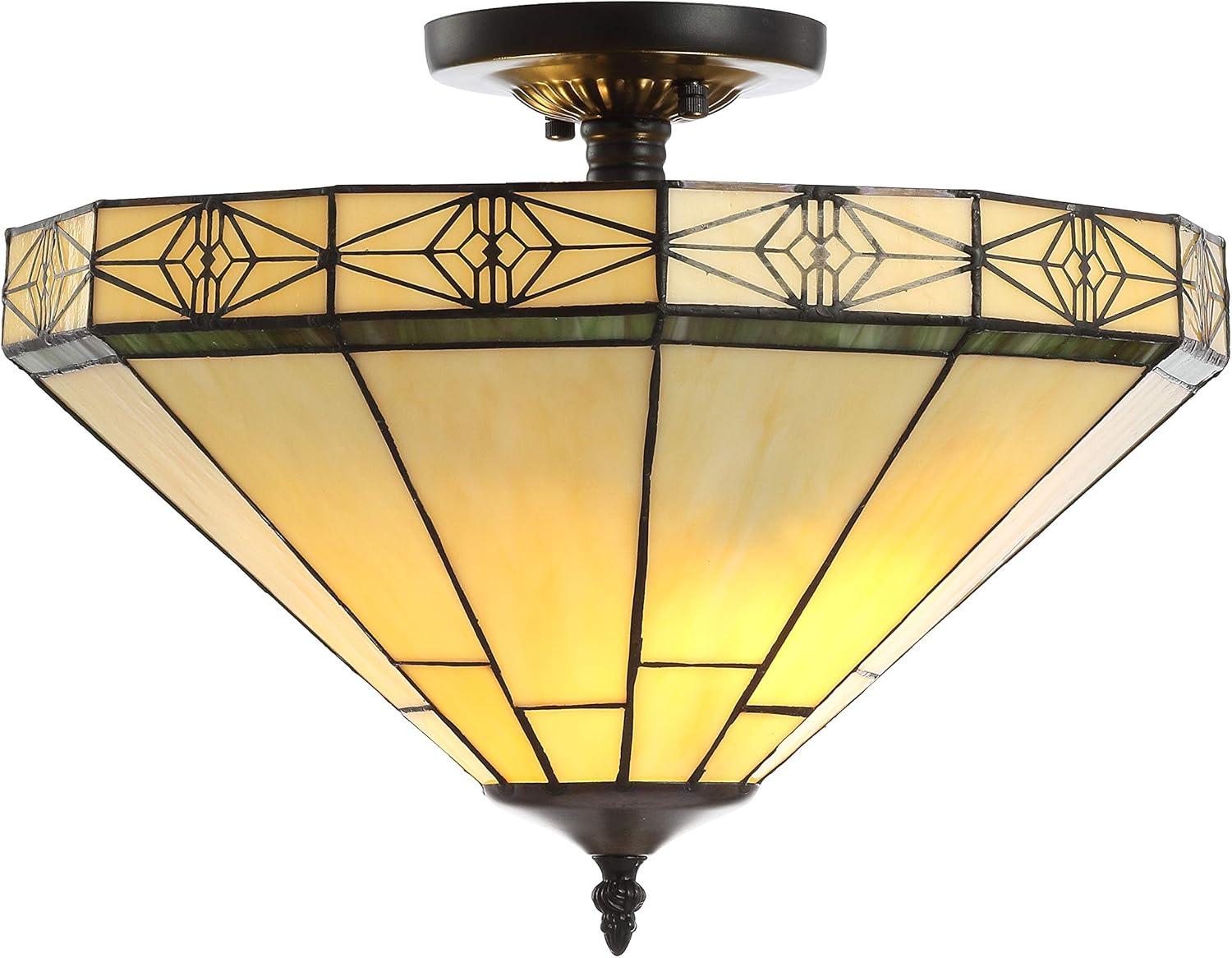 JONATHAN Y Jasmine Tiffany-Style Glass/Metal LED Semi-Flush Mount