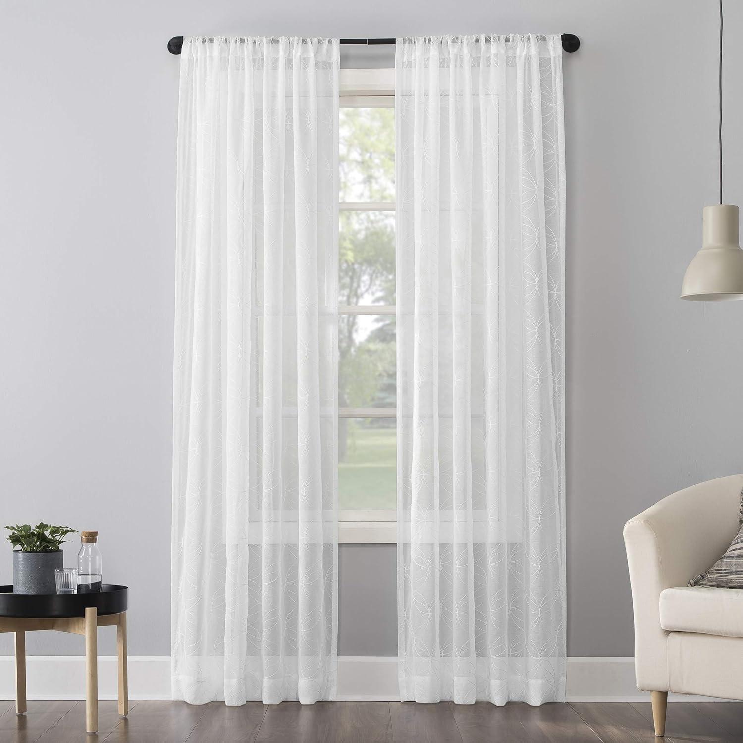 Tamaryn Embroidered Trellis Sheer Rod Pocket Curtain Panel - No. 918