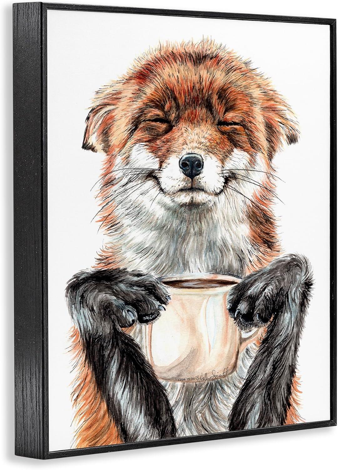 Stupell Industries Happy Fox with Coffee Framed Giclee Art