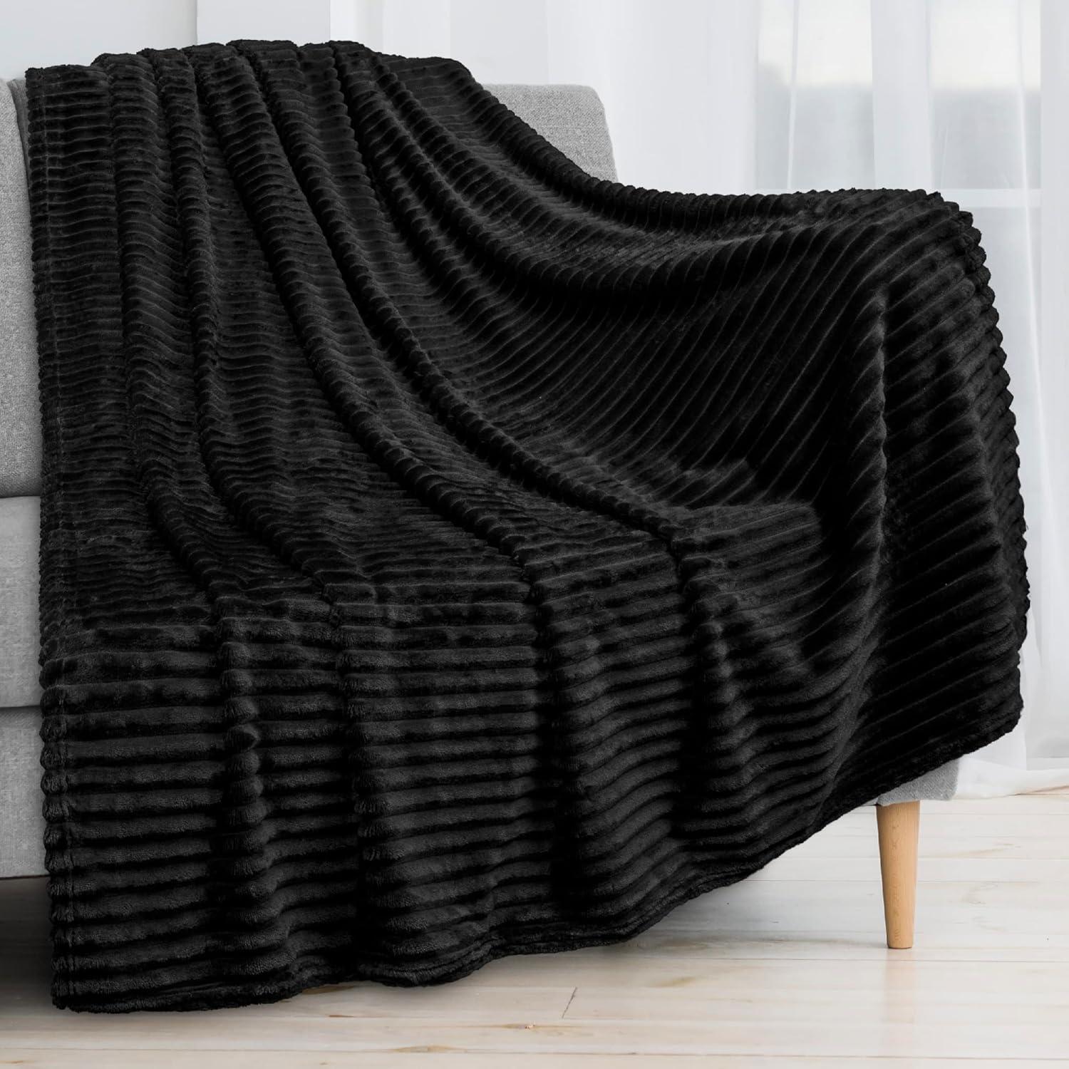 PAVILIA Super Soft Fleece Flannel Ribbed Striped Throw Blanket, Luxury Fuzzy Plush Warm Cozy for Sofa Couch Bed