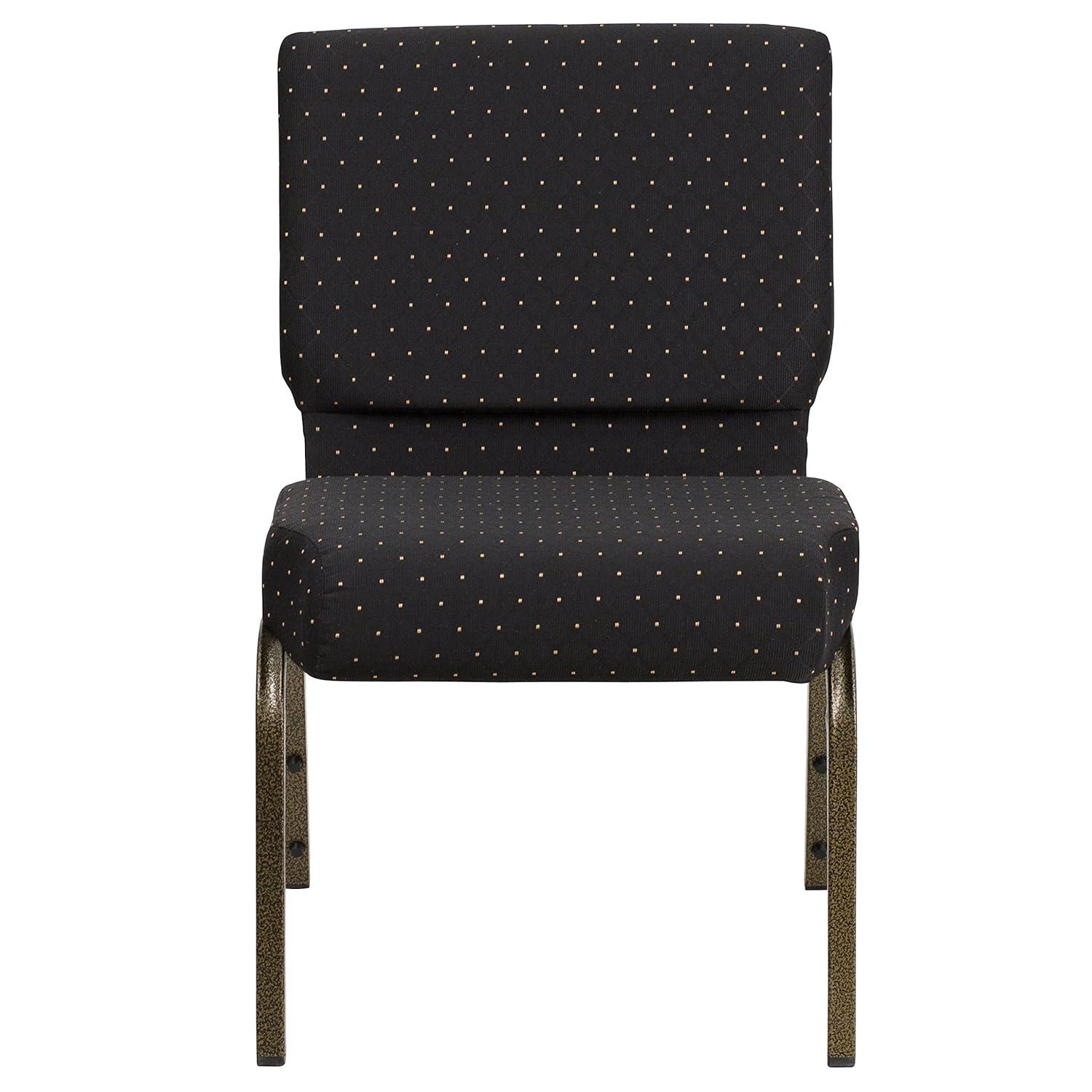 Flash Furniture HERCULES Series Fabric Church Stacking Chair Black Dot Patterned/Gold Vein Frame 4