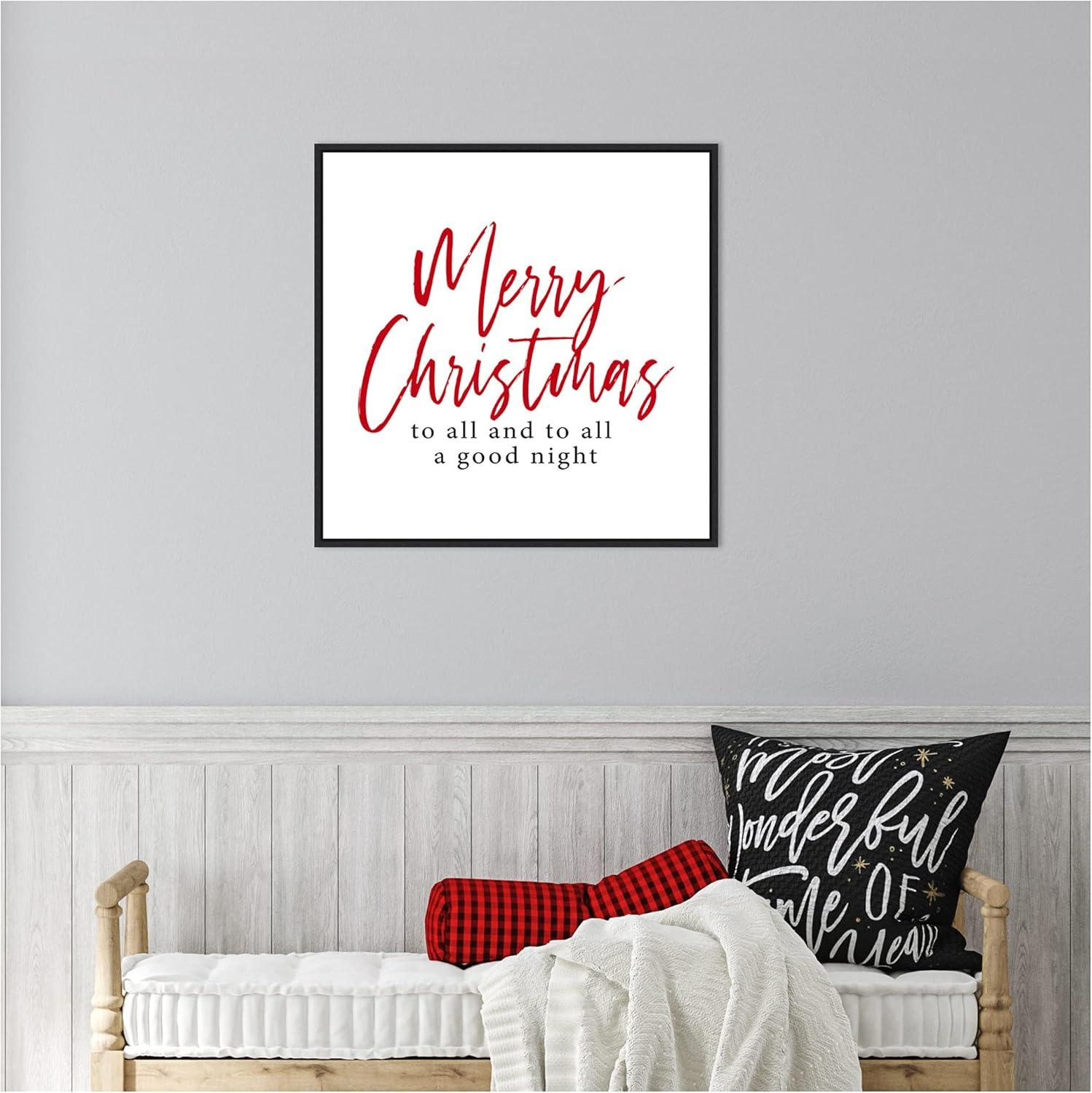 22" x 22" Merry Christmas to All Script Framed Wall Canvas - Amanti Art: Holiday Decor, Seasonal Typography