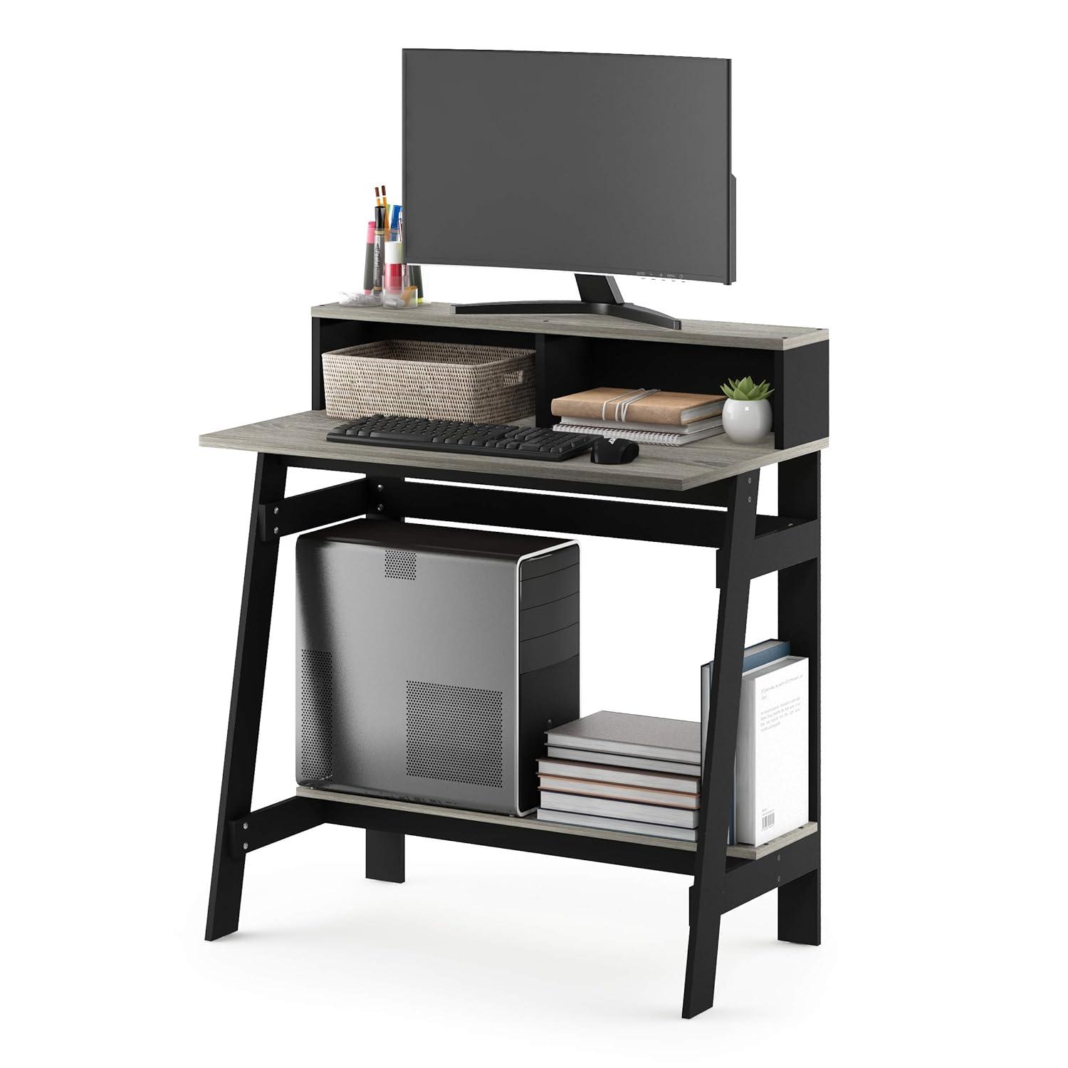 Furinno 31.6" Small Industrial Computer Desk Home Office Study Writing Desk with Open Shelf,Black/French Oak