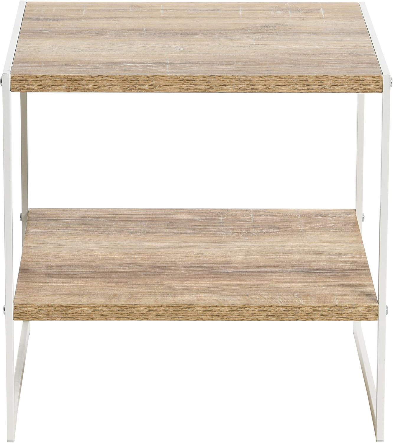 Household Essentials Jamestown Square Side End Table with Storage Shelf Coastal Oak Rustic Wood Grain and White Metal