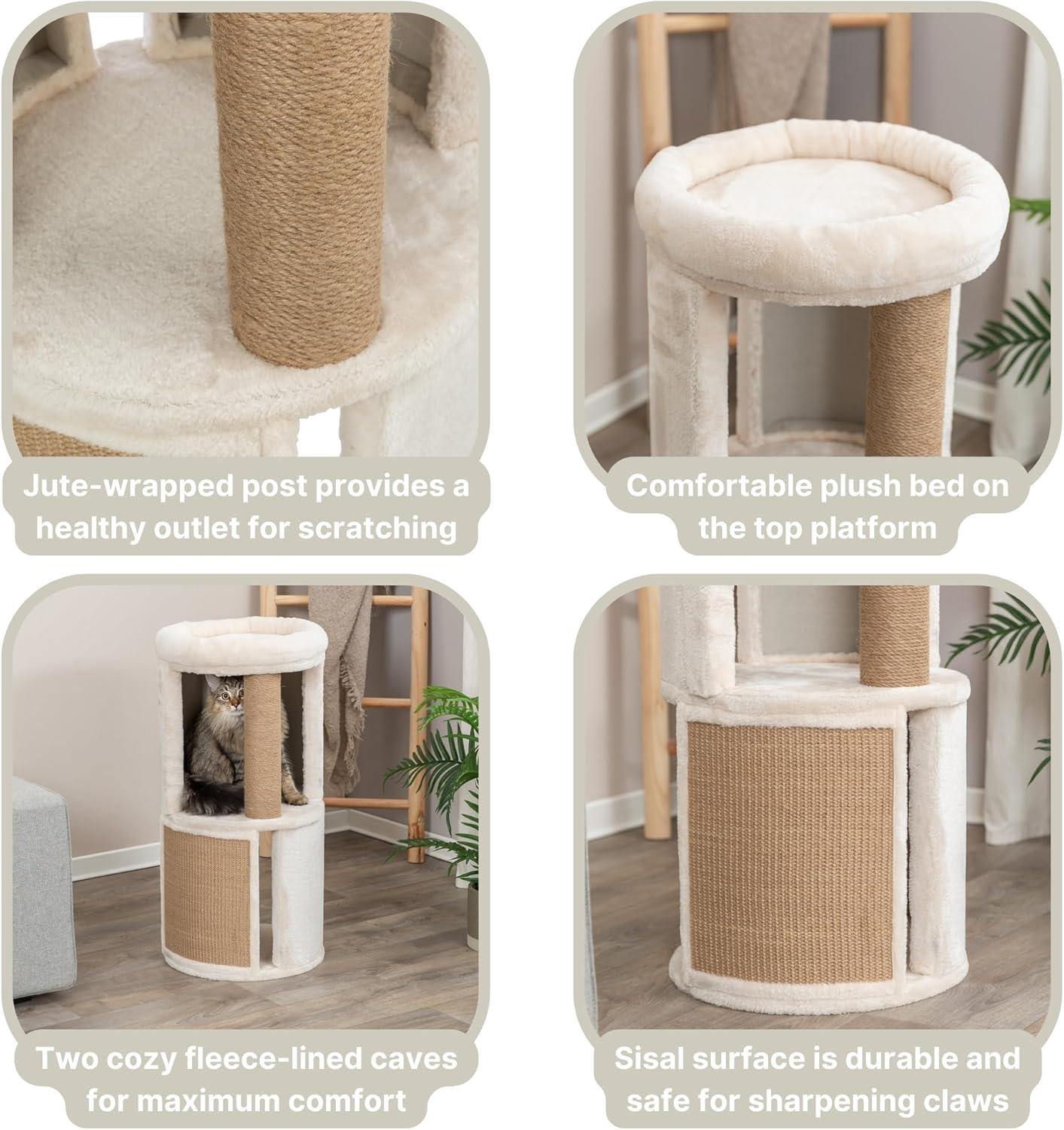 TRIXIE Giorgia Plush & Sisal 32" Cat Condo Tower, Scratching Posts  with Padded Bed, Beige