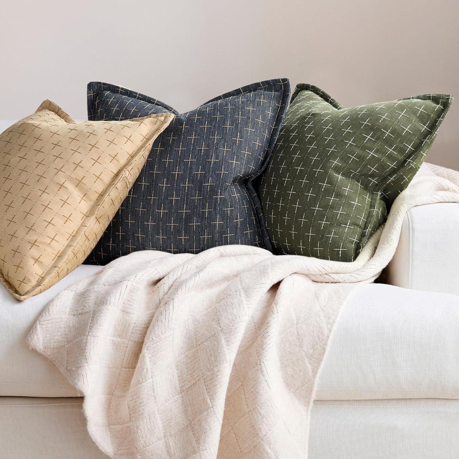 MAGBIX Pillow Covers 18X18 Set Of 2 Soft Polyester Textured Pillow Covers With Stylish Flange Edge Cozy Farmhouse Throw Pillows For Couch Bed Sofa Living Room