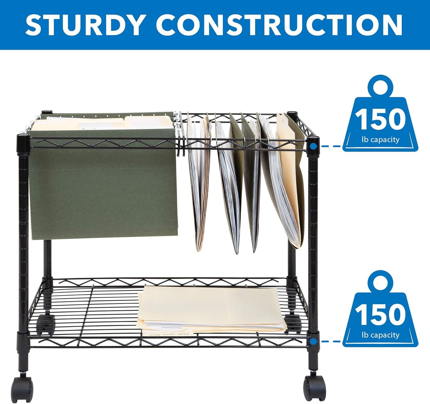 Mount-It! Mobile Rolling File Folder Cart with Wheels | Single Tier with Storage Rack and Locking Casters | Fits Letter and Legal Size Filing Folders