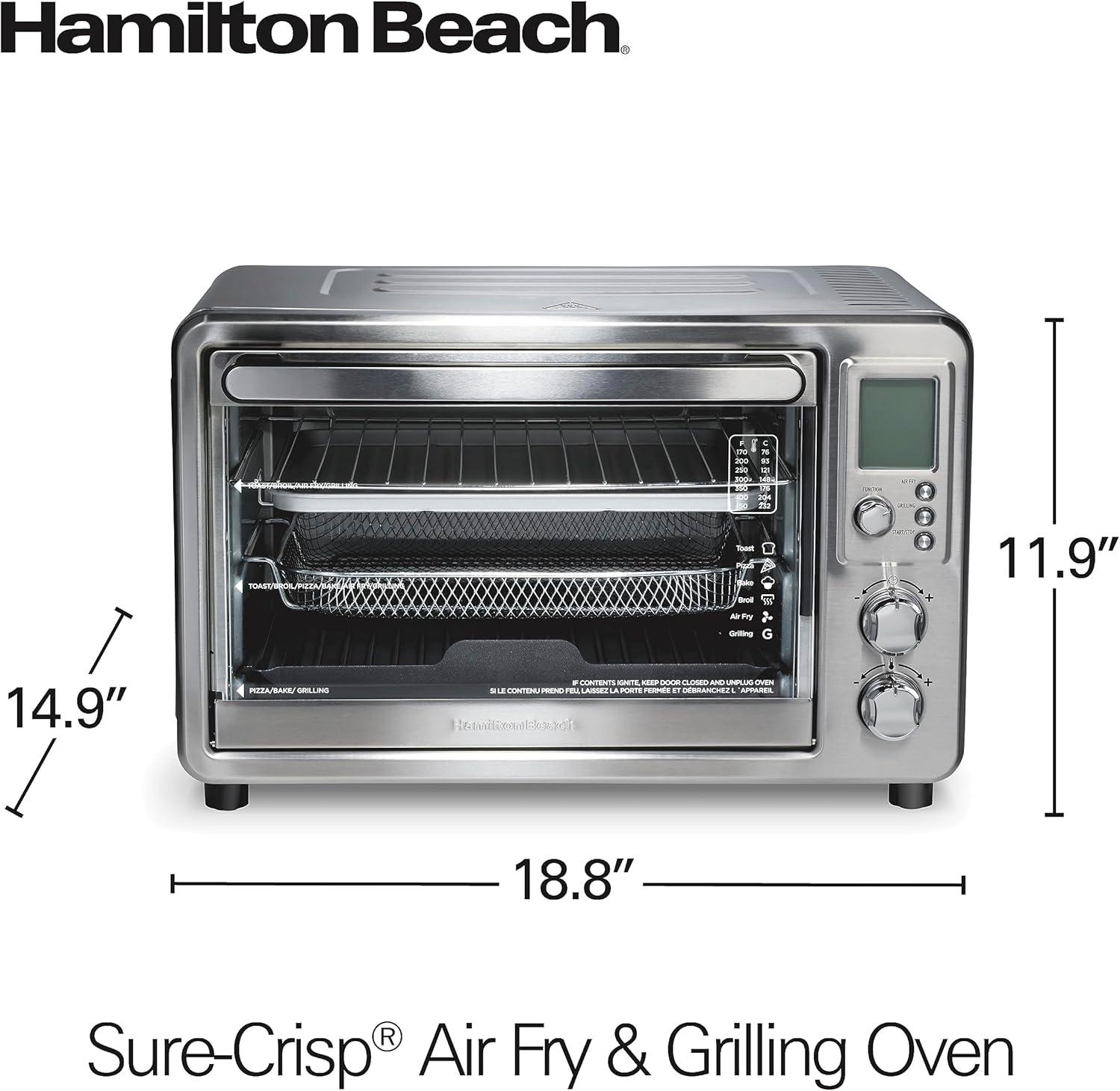 Hamilton Beach Sure - Crisp Air Fry & Grilling Oven 6 Slice Capacity Stainless Steel Exterior 31395: Toaster Oven, 1700W, Convection, Freestanding