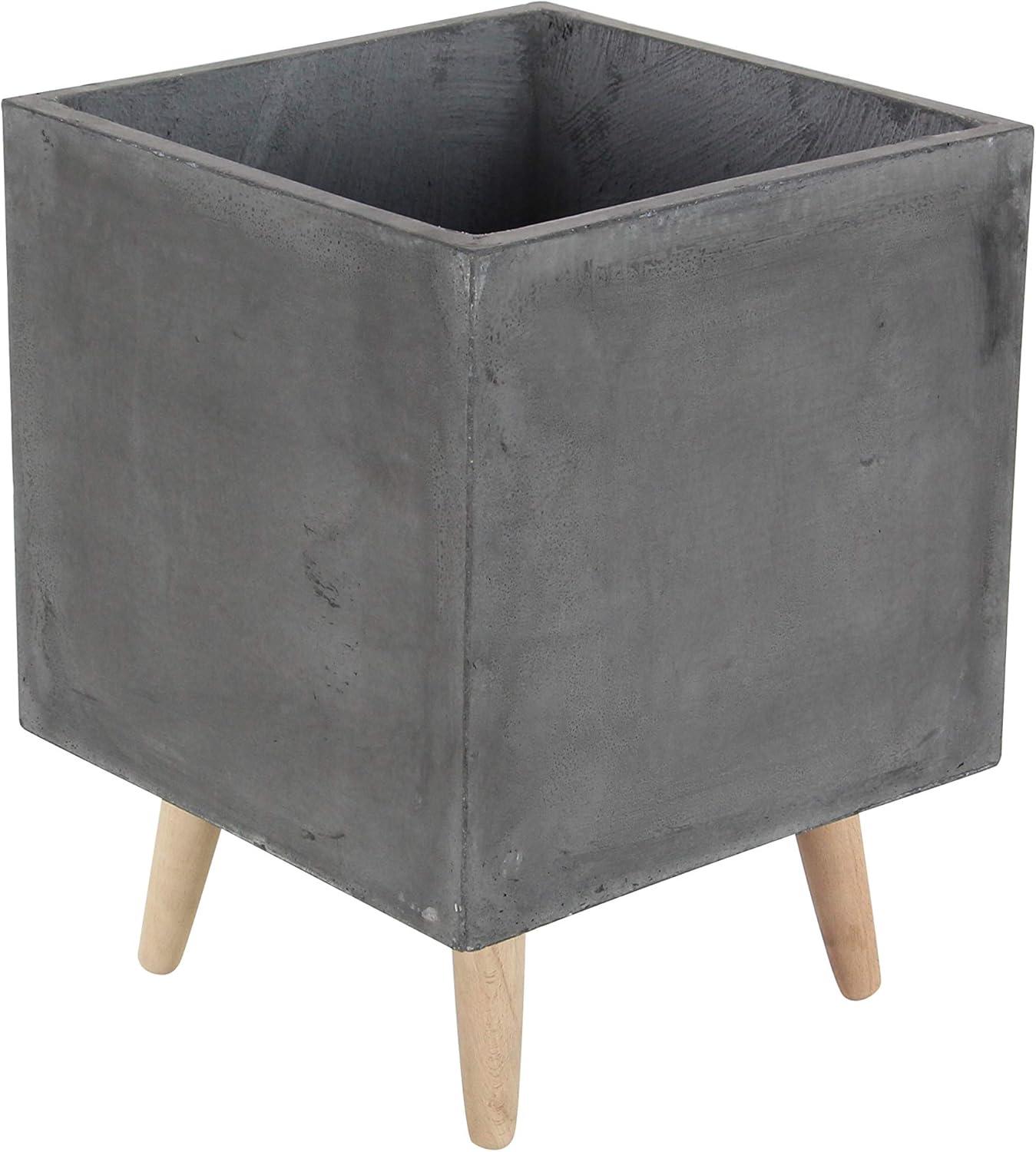 DecMode Fiber Clay Contemporary Planter, Dark Gray, Set of 2