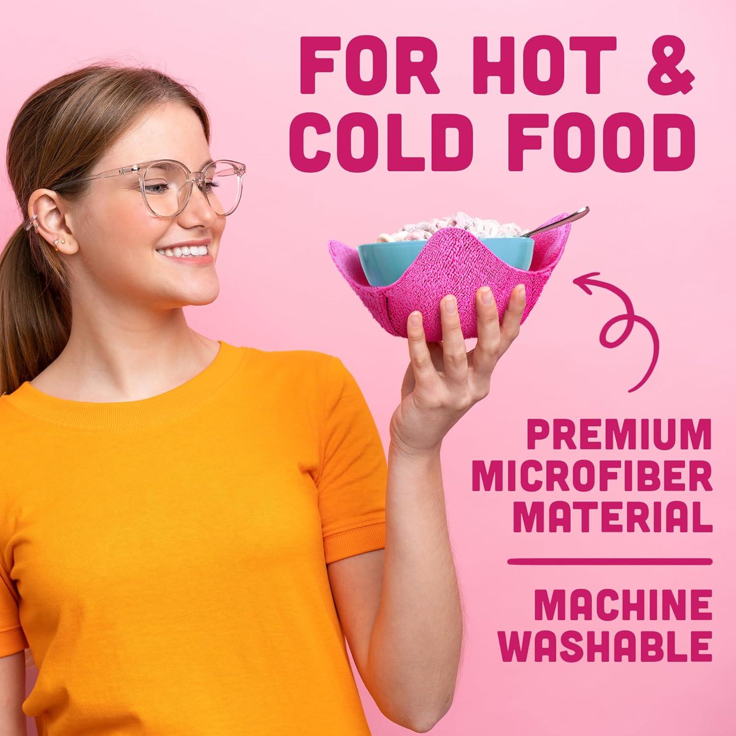 SHILA Bowl Snuggies, Multicolor Set of 5 Microwave-Safe Hot Bowl Holders to Keep Your Hands Cool and Your Food Warm, Polyester & Sponge Heat Resistant Dish Pads for Soup, Rice and Pasta