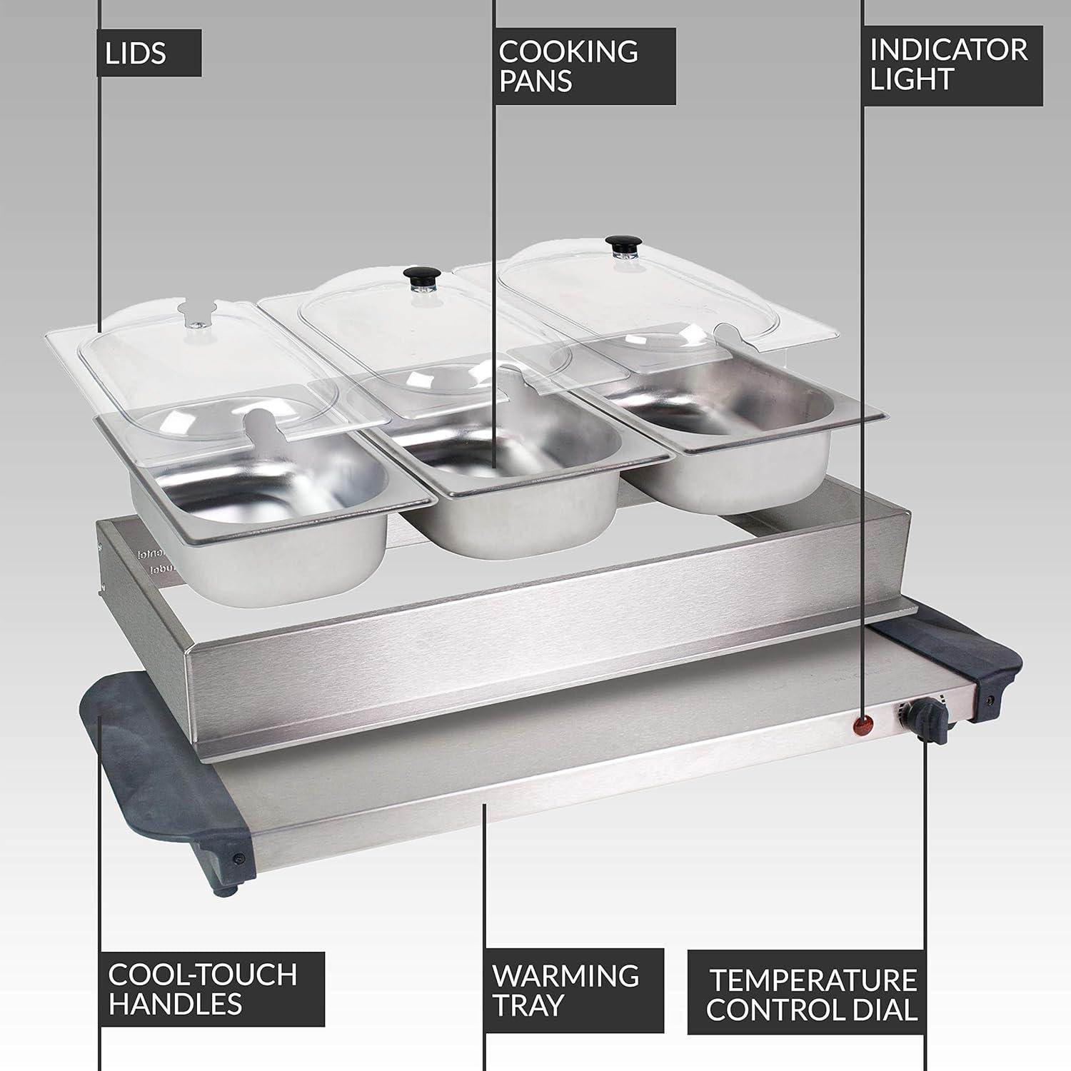 Elegant 3-Station Stainless Steel Buffet Server & Warming Tray