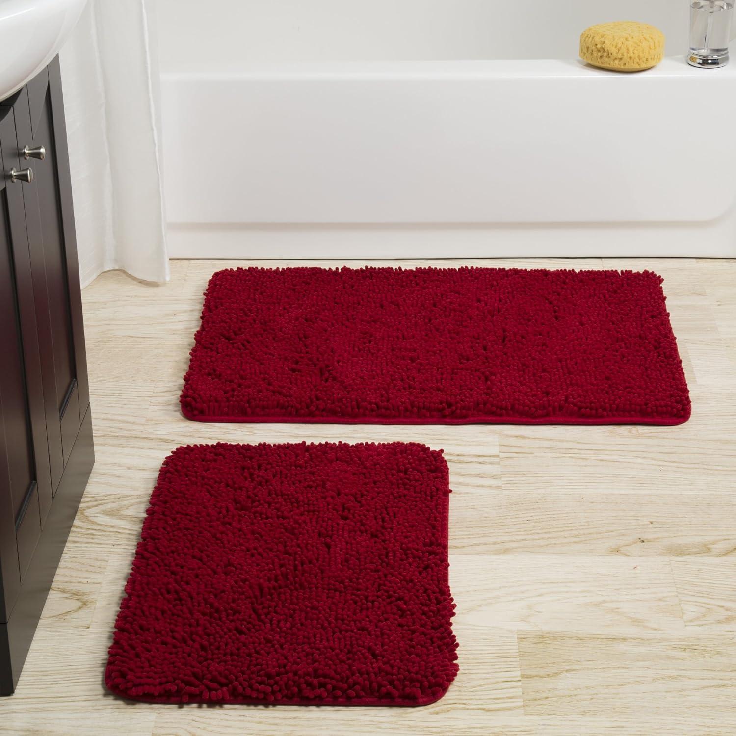 Burgundy Memory Foam Chenille Shag 2-Piece Bath Rug Set