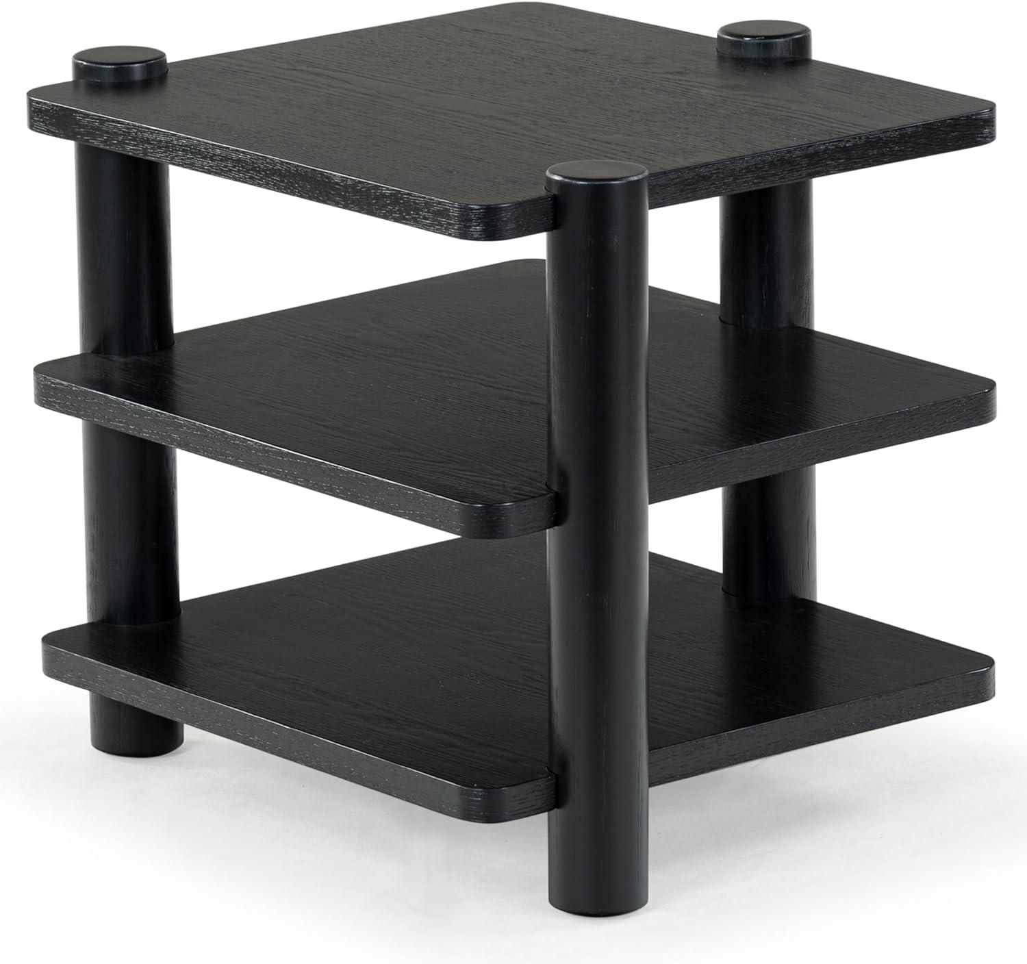 Edisyn Black Solid Wood 3-Shelf Accent Table