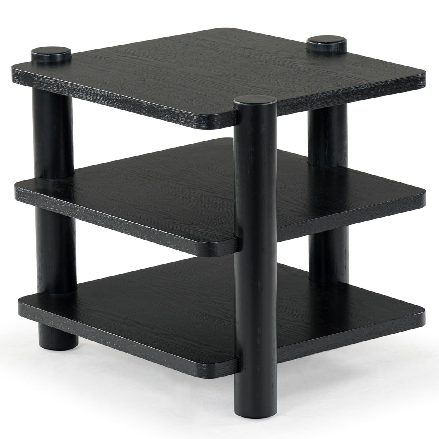 Edisyn Black Solid Wood 3-Shelf Accent Table