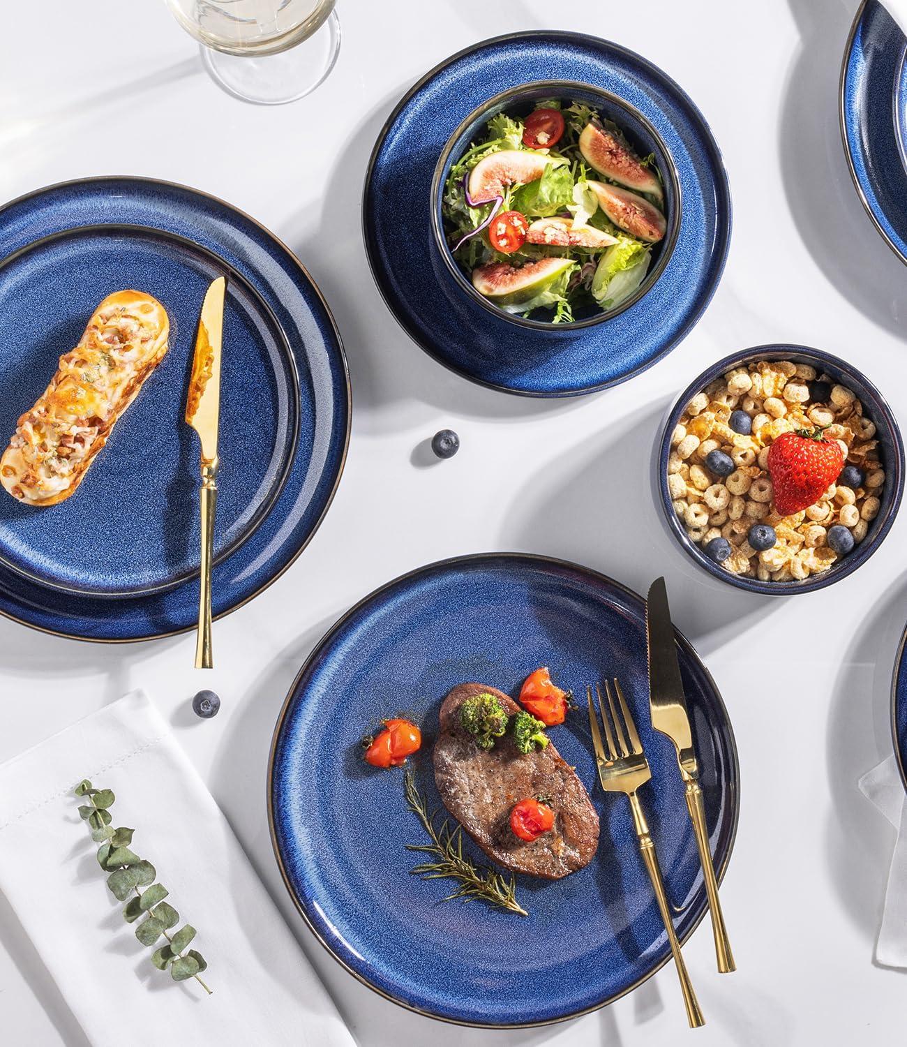 One Allium Way® 12-Piece Reactive Glaze Plate and Bowl Set, 4-Person Dinnerware Set, Scratch Resistant Dinnerware Set