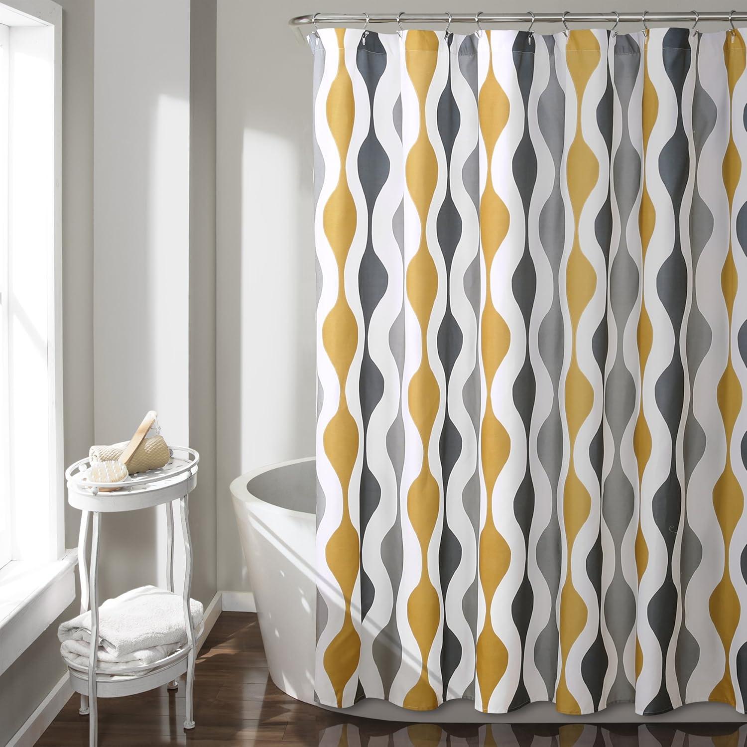 Gold and Gray Mid Century Geometric Polyester Shower Curtain