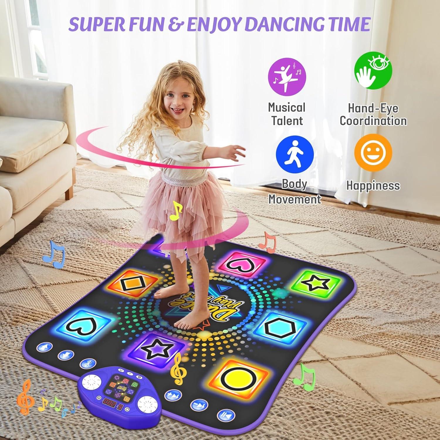 Dance Mat Toys for 3-12 Year Old Girls - Light Up 8 Buttons Dance Mat for Kids Age 4-8 Bluetooth Dance Pad - Kids Toy 8-12 Year Old, Birthday for 3 4 5 6 7 8 9 10+ Year Old Boys Kids