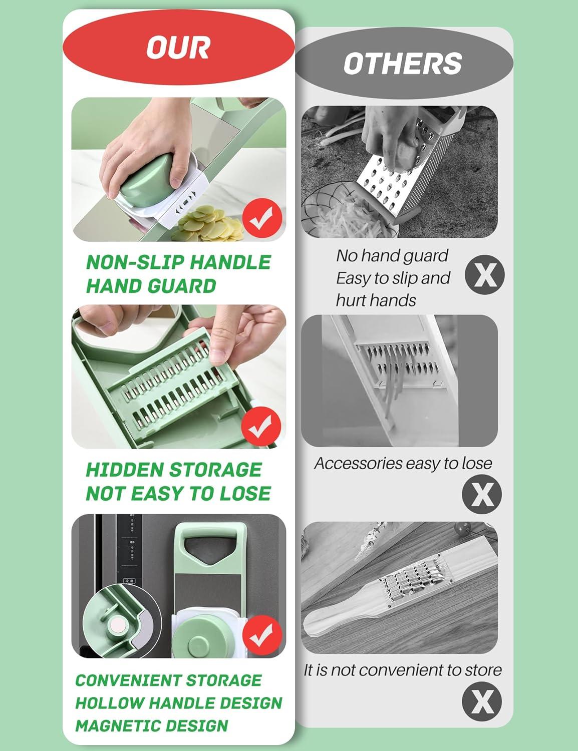 Vegetable Chopper, 7 in 1 Mandoline Food Slicer Cutter with Handheld Container, 6 Blades and Blade Box, Cheese Grater, Cucumber Slicer, Magnetic Kitchen Tools for Veggie Potato Onion Butter Carrot