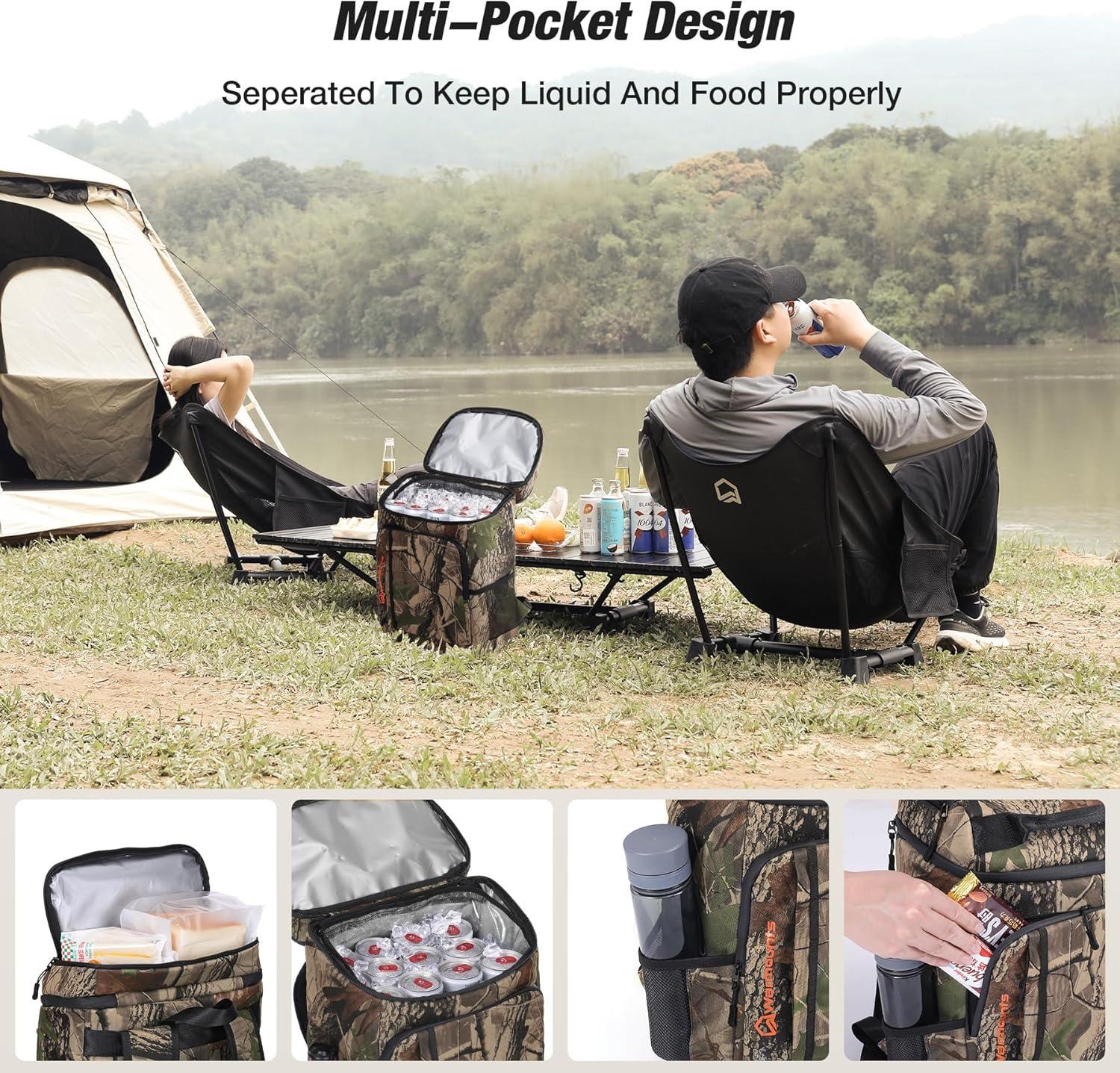 Insulated Waterproof Cooler Backpack 36 Cans, Soft Sided Ice Chest Cooler w/Leak Proof Liner, 5-Layer Insulation Portable Lunch Backpack for Camping, Beach, Fishing, Picnic, Travel