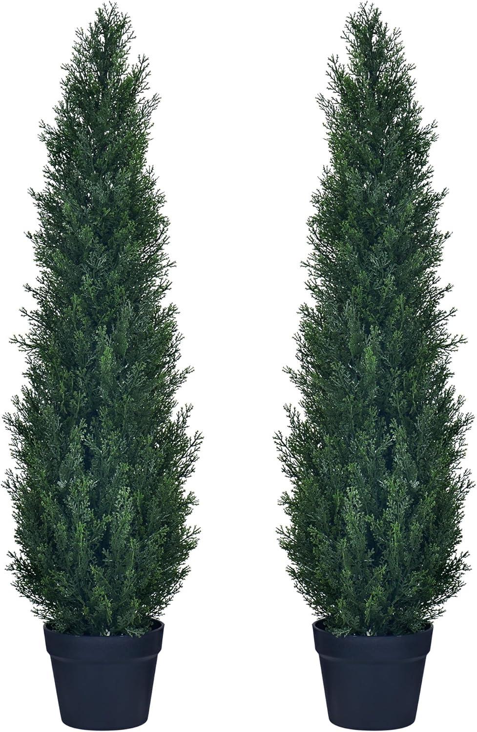 Artificial Cedar Tree 2 Pack 3 ft Outdoor Artificial Topiary Cedar Plants Fake Tree UV Rated Potted Plants for Porch Decor Faux Pine Tree for Perfect Housewarming Gift