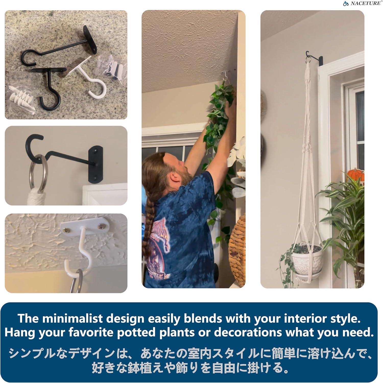 Black Heavy-Duty Iron Wall Mount Plant Hanger Hooks, 2-Pack