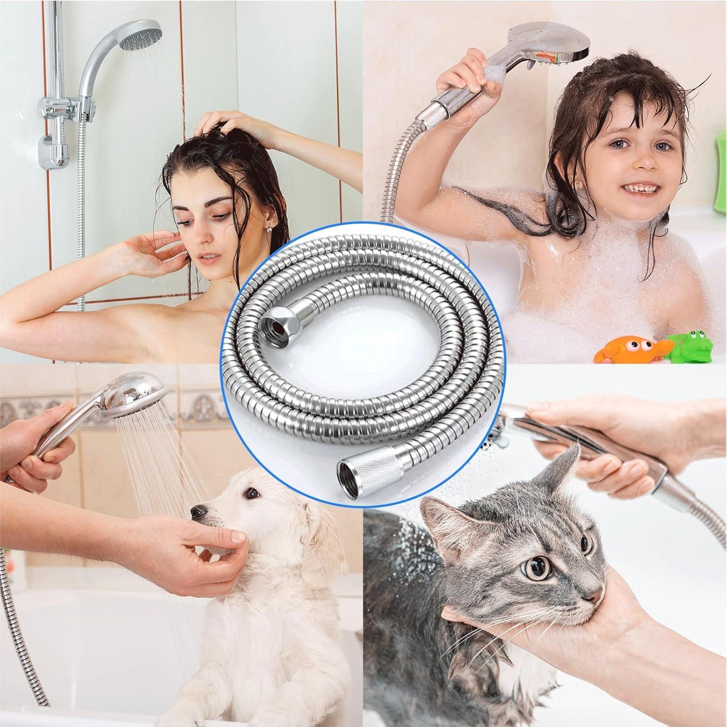 Lksixu Shower Hose, 59 Inches Extra Long Stainless Steel Handheld Shower Head Hose with Brass Insert and Nut - Sturdy and Flexible