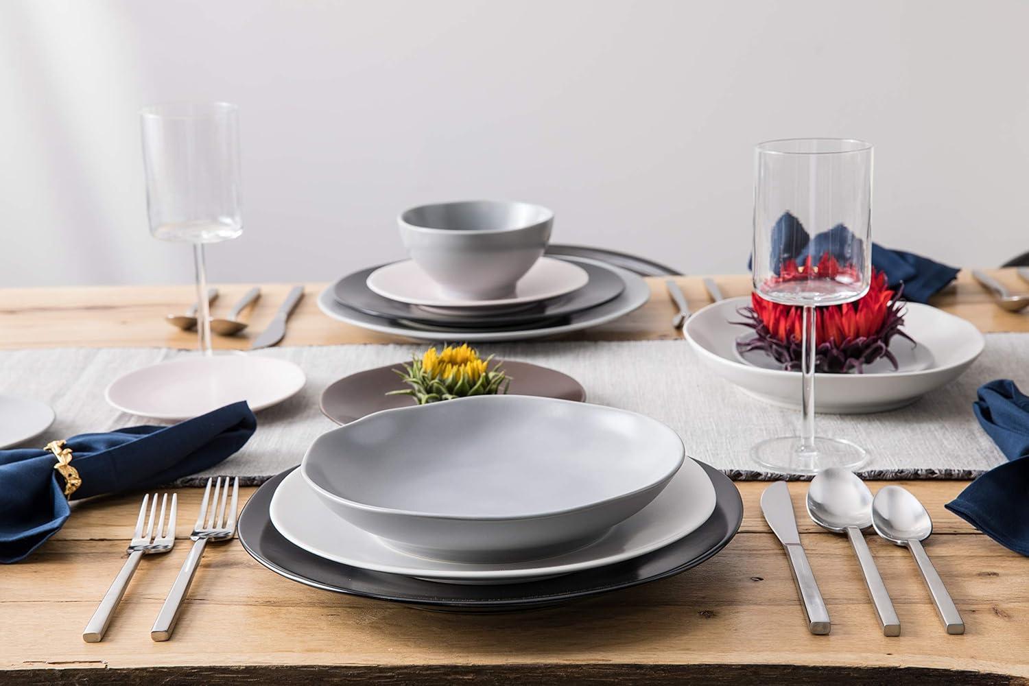 Gray Ceramic Round Pasta Bowls, Set of 4