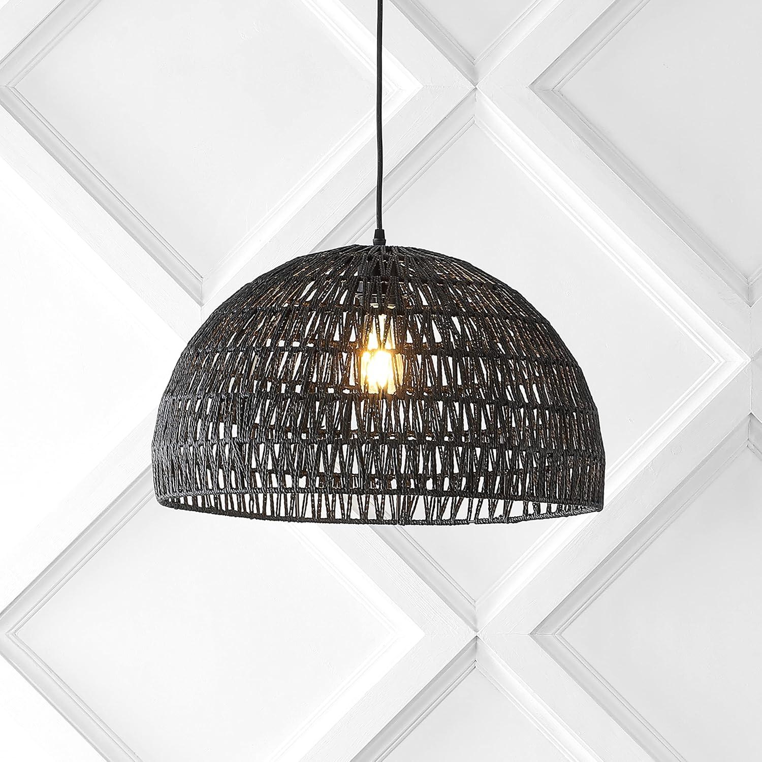 Campana 20" 1-Light Bohemian Modern Woven Rope/Iron LED Pendant, Black