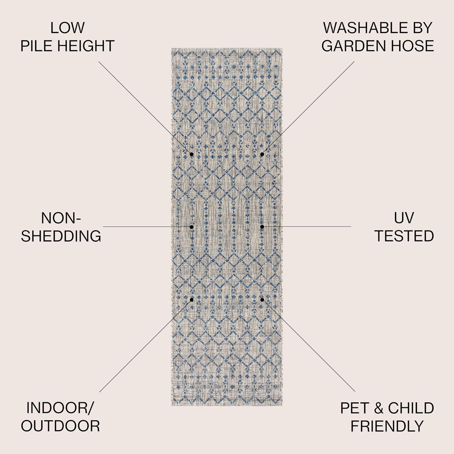 8'x10' Ourika Moroccan Geometric Textured Weave Indoor/Outdoor Area Rug, Light Gray/Navy - JONATHAN Y