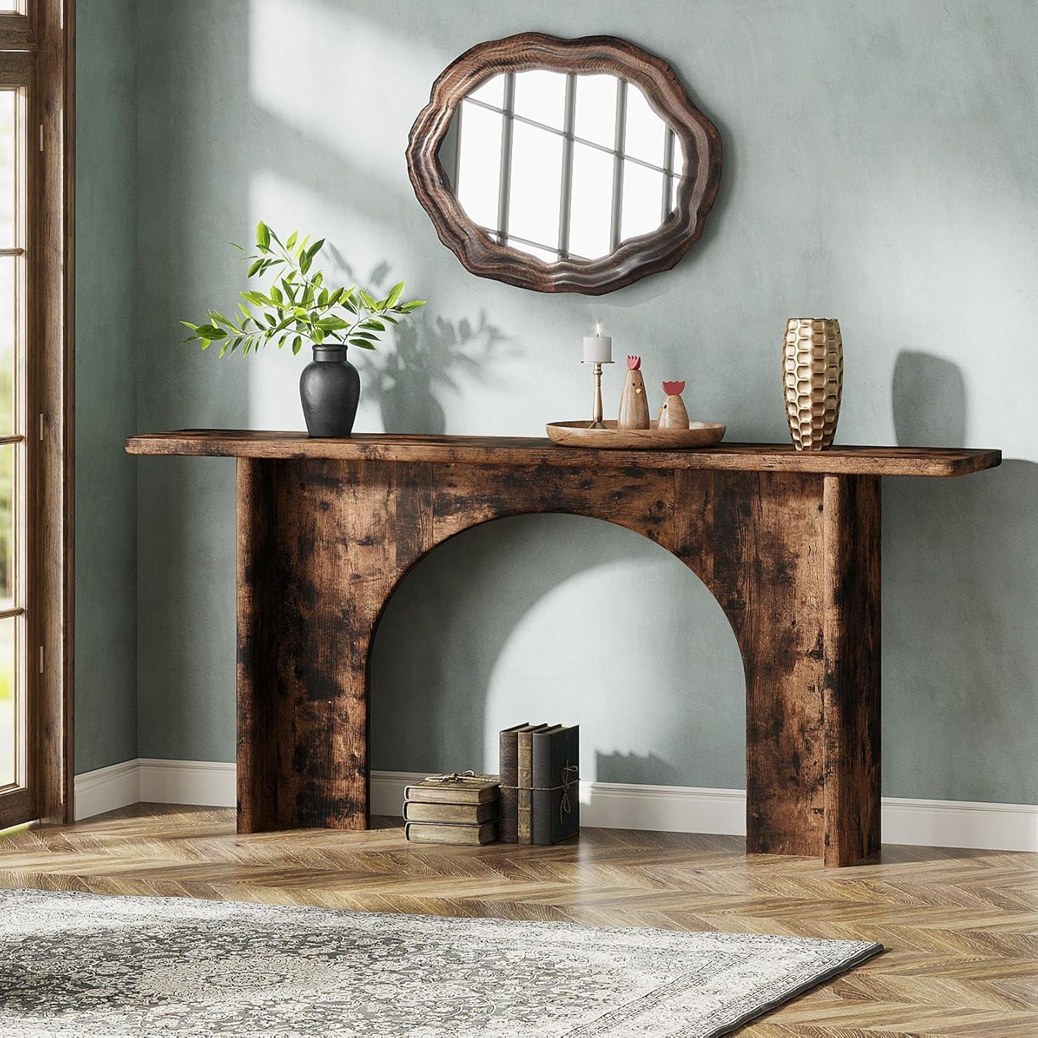 Tribesigns 63-Inch Farmhouse Console Table with Curved Arch Brace