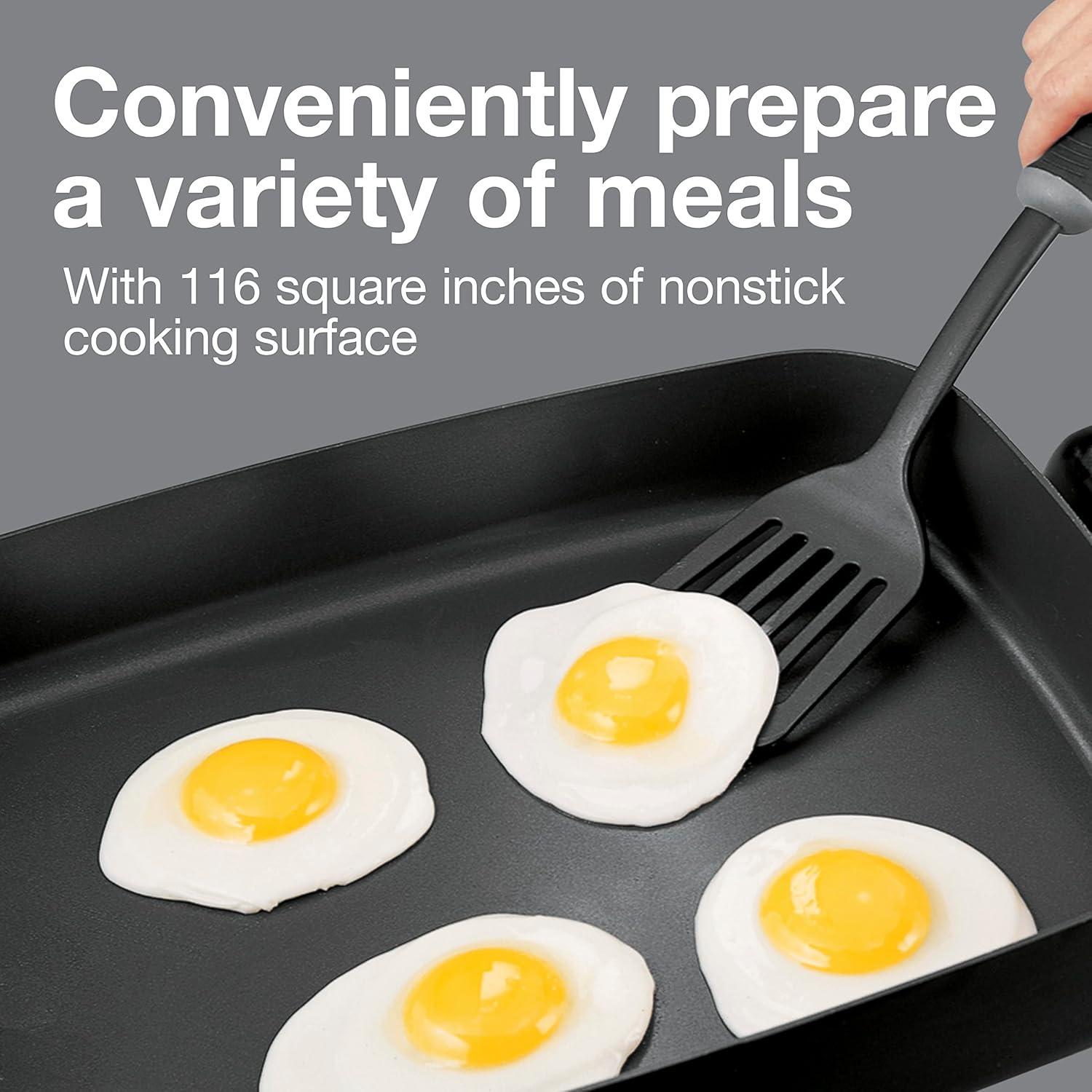 Electric Skillet with Lid, 116 sq. in. Nonstick Cooking Surface for Frying, Sauteing, Simmering and Braising, Adjustable Temp 200° to 400° F, Black (38526PS)
