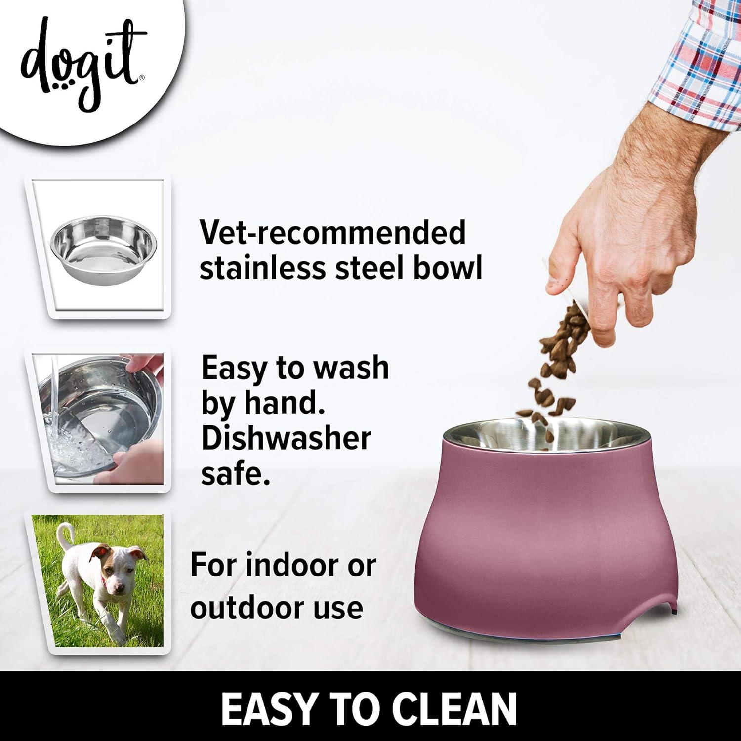 Dogit Elevated Dog Bowl, Stainless Steel Dog Food and Water Bowl for Small Dogs, Pink, 73742