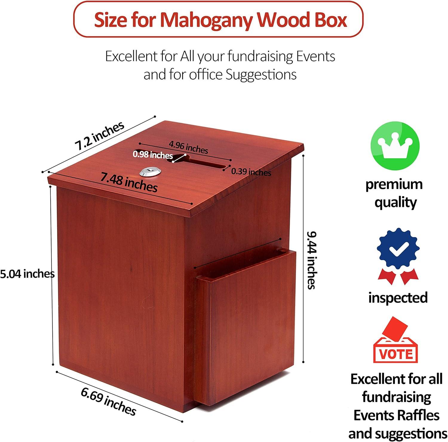 Mahogany Lockable Wood Suggestion Box with Side Pocket