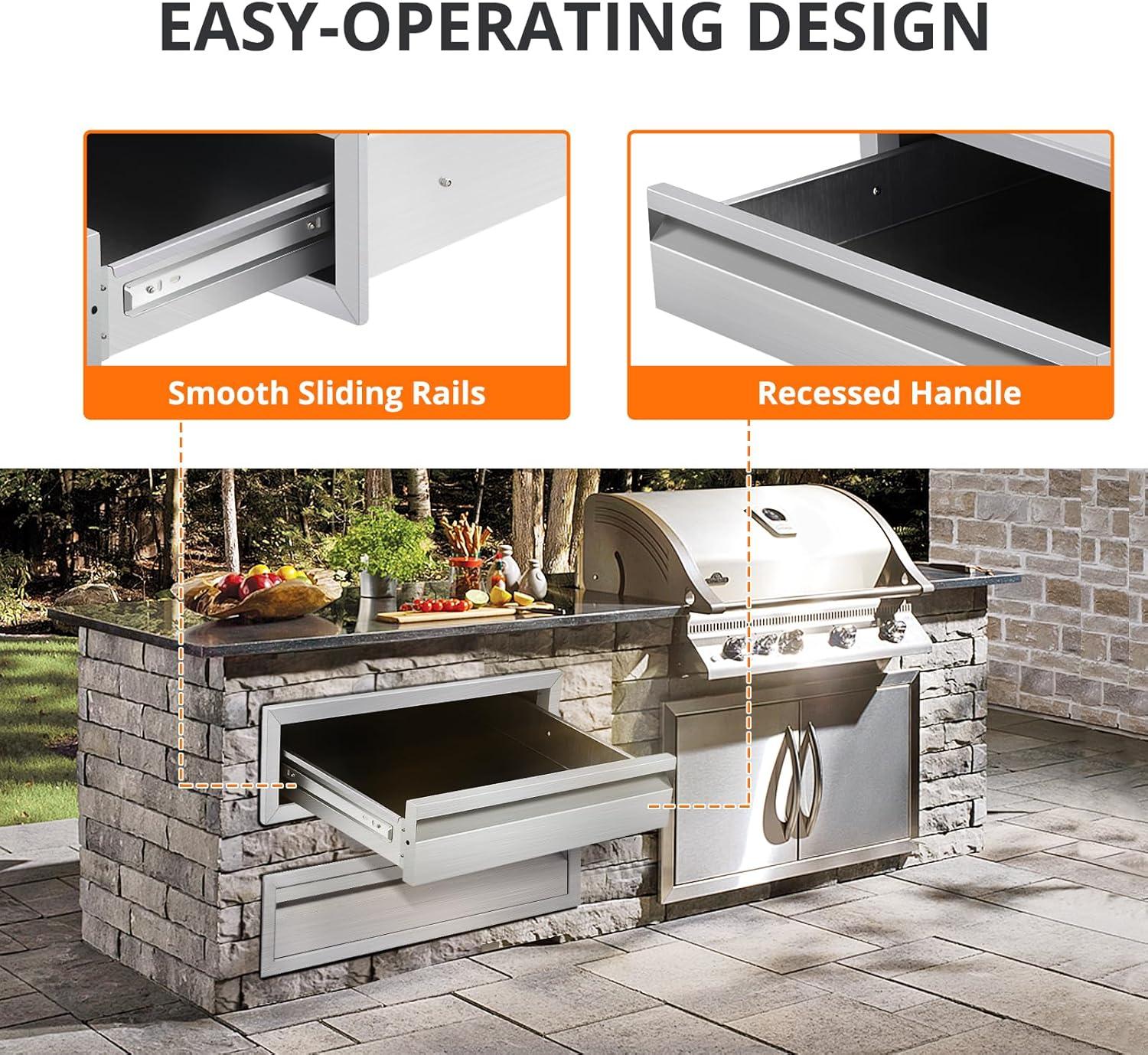 30" Stainless Steel Outdoor Kitchen Drawer with Divider