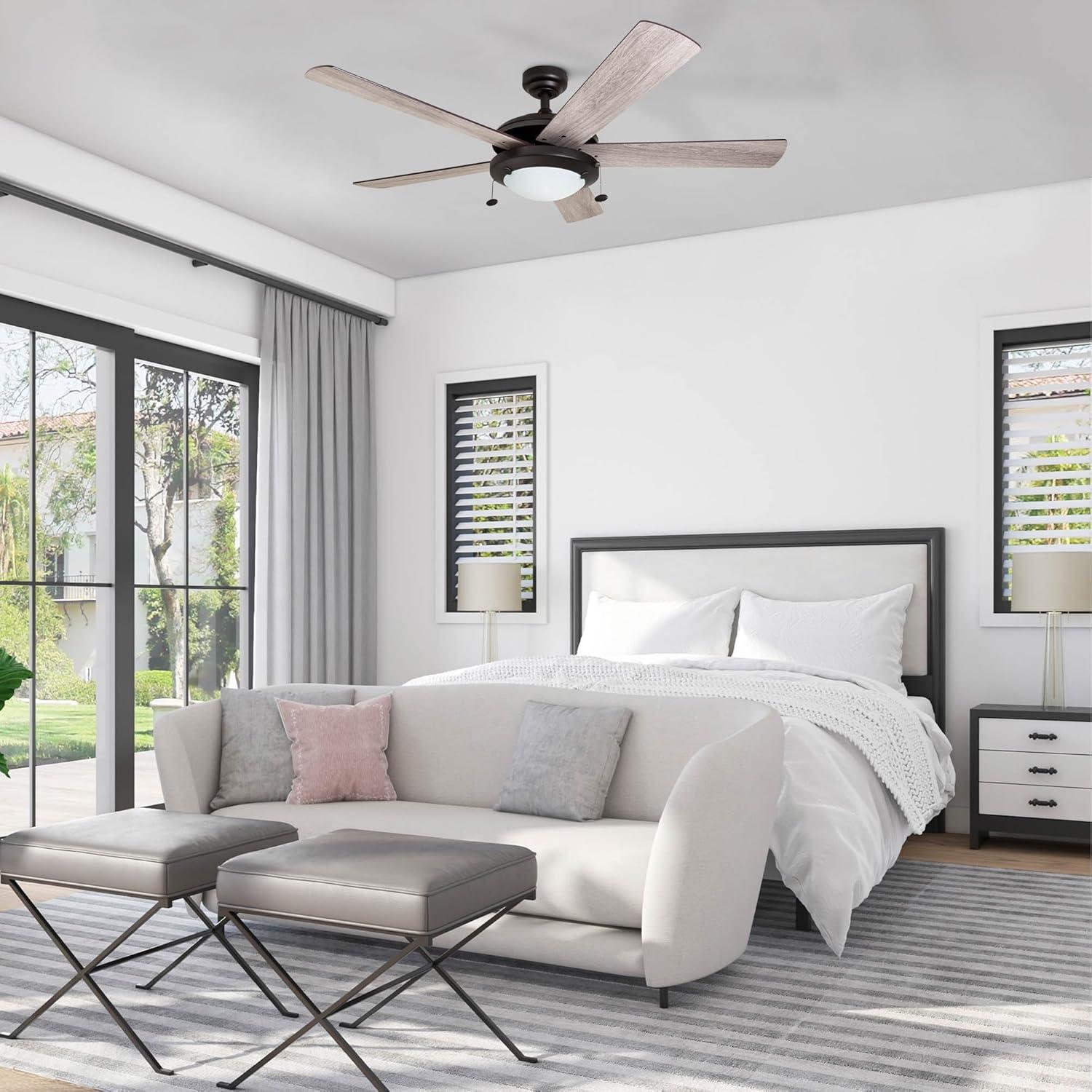 Prominence Home Bolivar 52" Bronze Ceiling Fan with 5 Blades, Integrated LED Light Kit, Pull Chains & Reverse Airflow