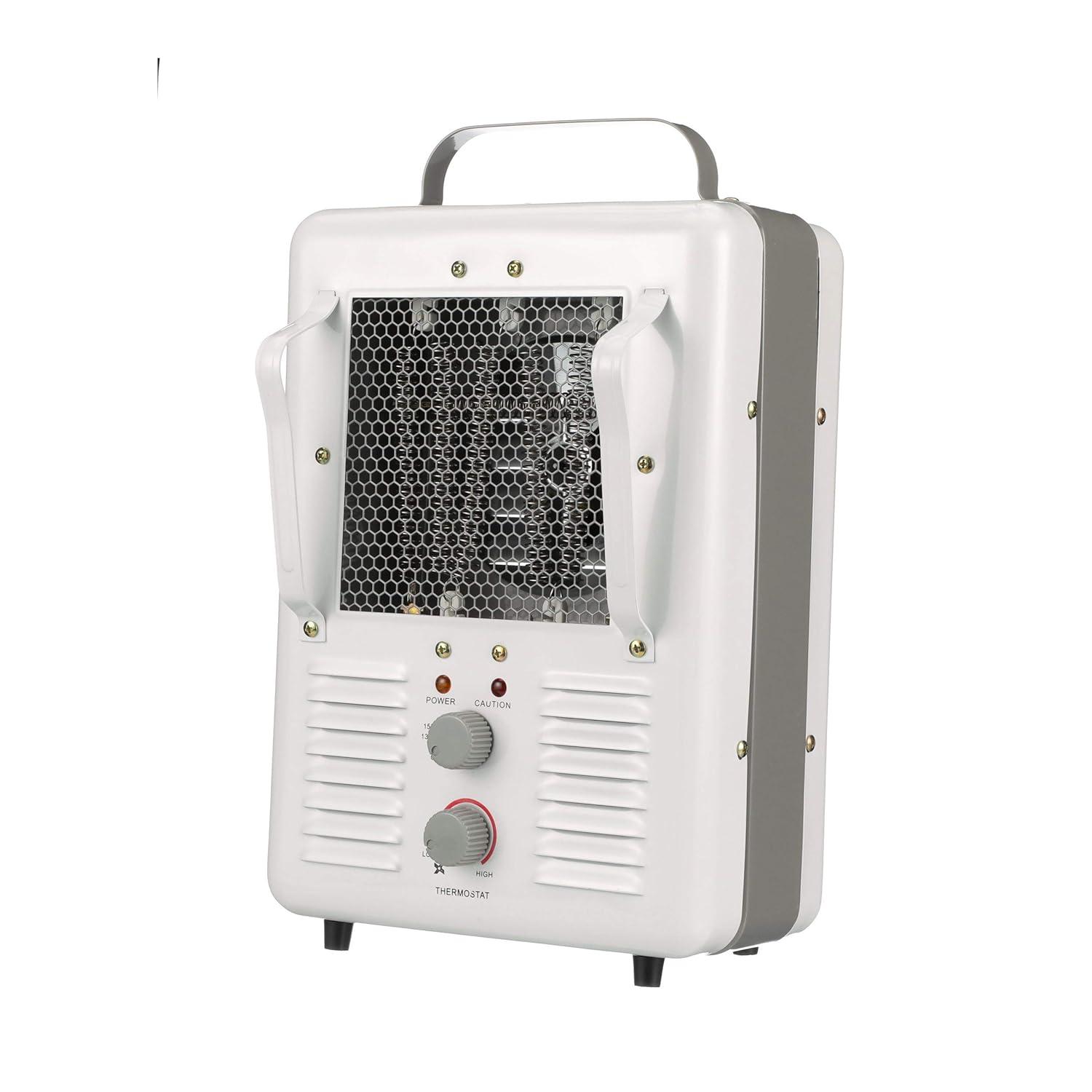 Portable Off-White Electric Heater with Thermostat and Safety Features