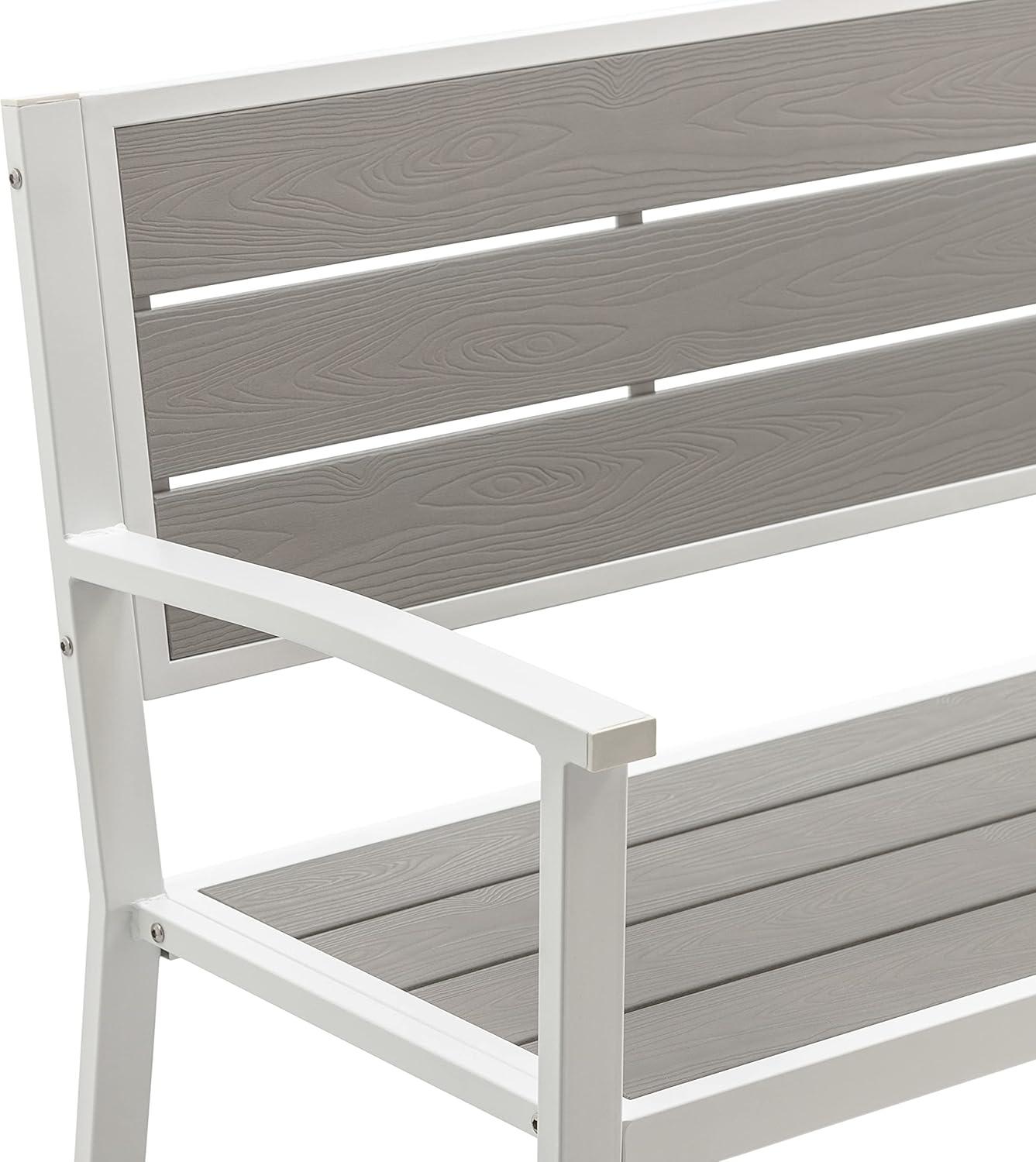 Modern White Stainless Steel 51" Patio Bench with Poly-Resin Slats