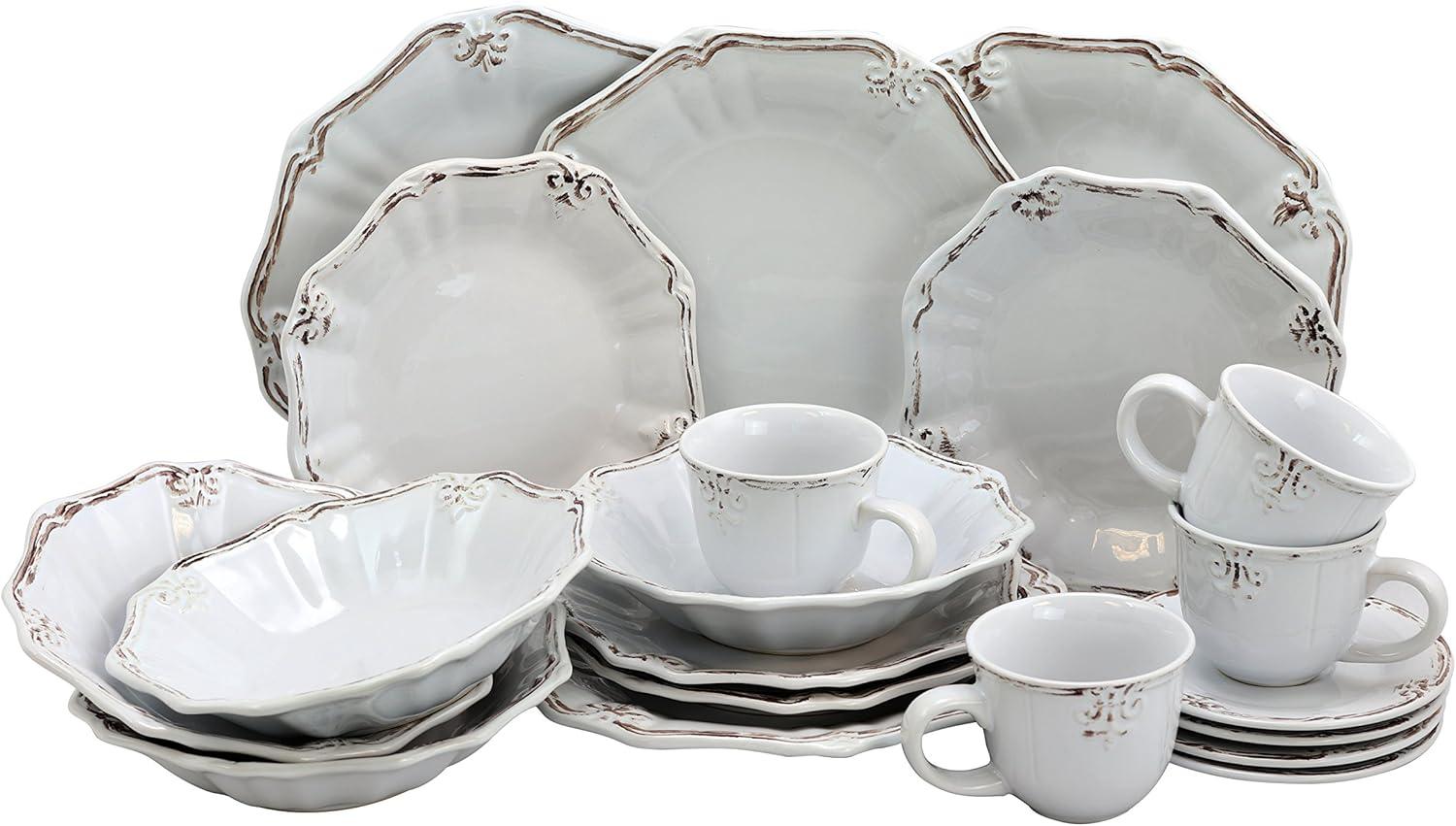 Elama Fleur De Lys 20-Piece Dinnerware Set in Turquoise