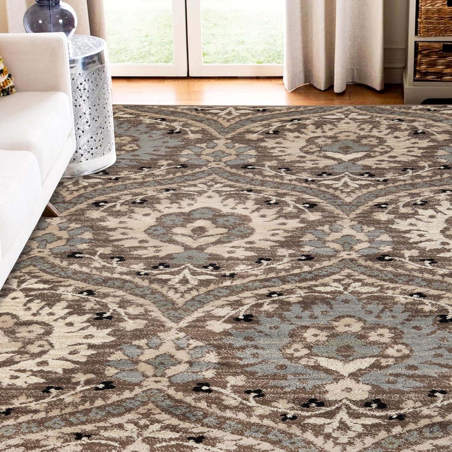 Superior Augusta Oriental 4' x 6' Area Rug, Indoor Rugs For Living Room Bedroom, Light Blue