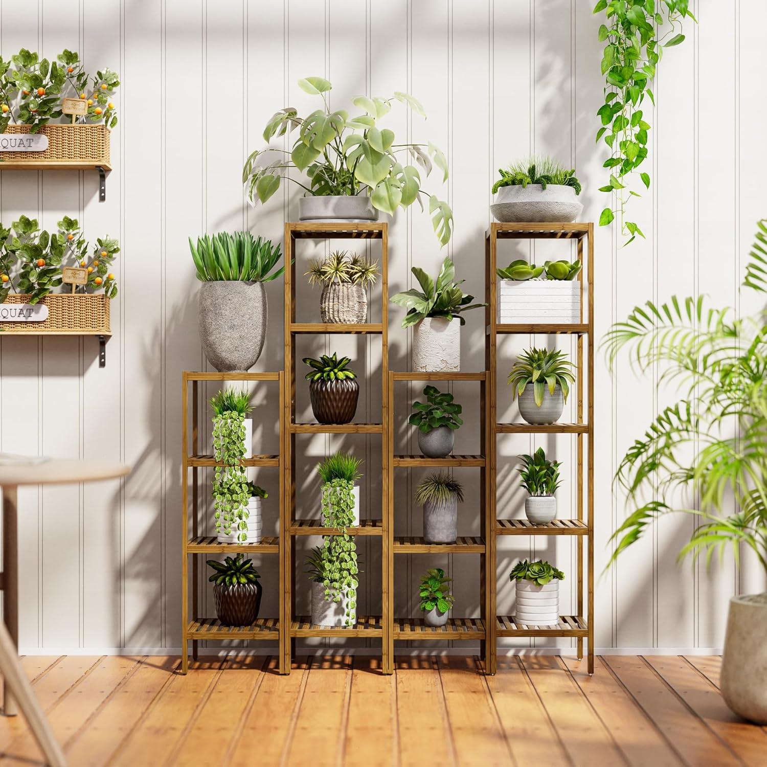 Bathroom Storage Shelf, 4-Tier Bamboo Rack Organizer, Multifunctional Shelving Unit For Living Room Bedroom Kitchen (Black)