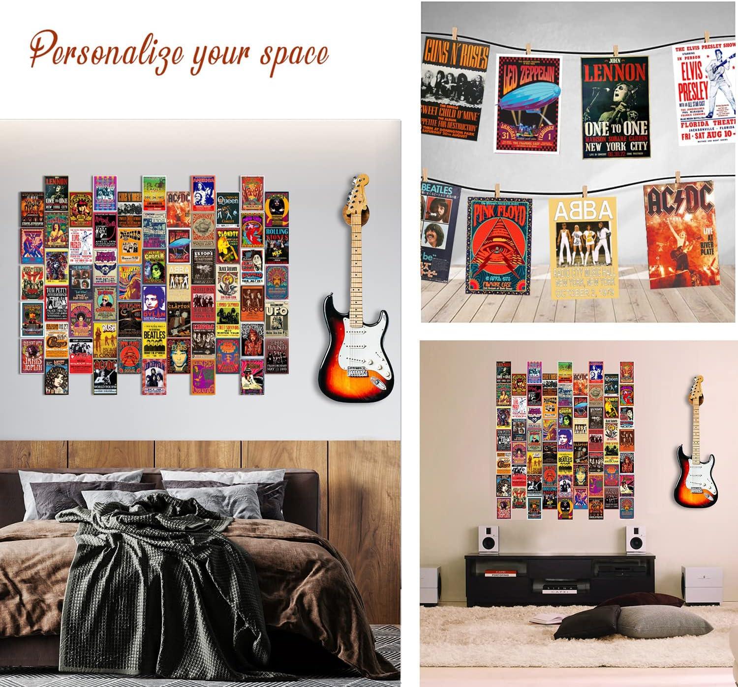 WOONKIT 60 PC Vintage Rock Band Posters, 70s 80s 90s Retro Concert Prints, Bedroom Wall Art, Album Cover Collage, 4x6 Inch (Set of 60)