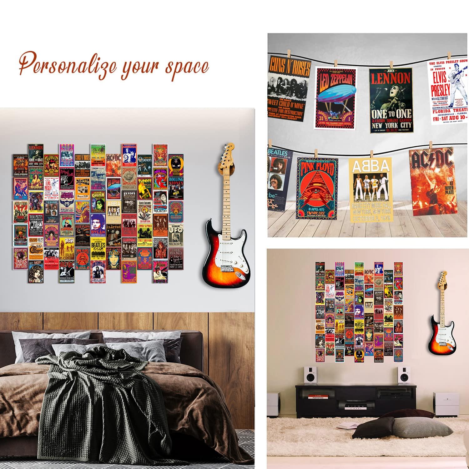 WOONKIT 60 PC Vintage Rock Band Posters, 70s 80s 90s Retro Concert Prints, Bedroom Wall Art, Album Cover Collage, 4x6 Inch (Set of 60)