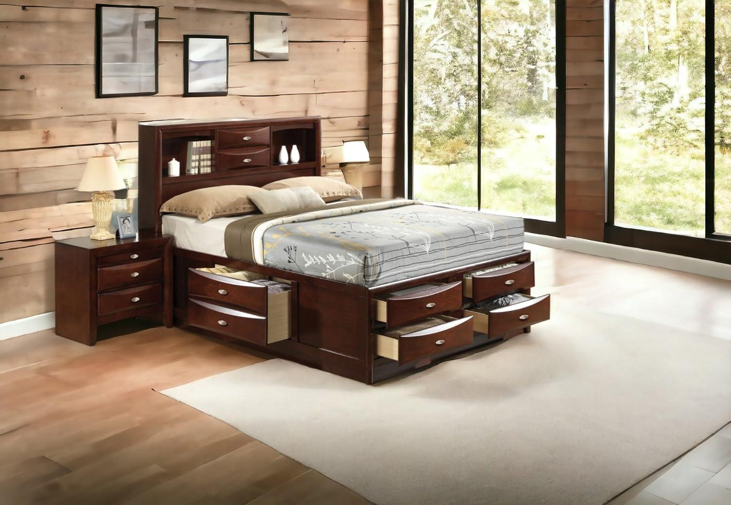 Ireland 91" Queen Bed Espresso - Acme Furniture: Brushed Nickel Hardware, Platform Storage, Microfiber Upholstery