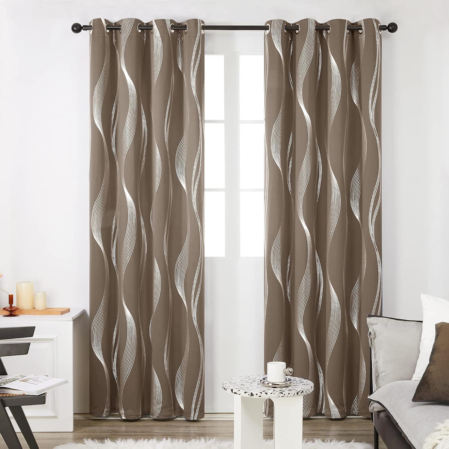 Deconovo Thermal Insulated Blackout Curtains for Living Room, 84 inch Long - Energy Efficient Curtains with Wave Lines Design (52 x 84 inch, Khaki, 2 Panels)