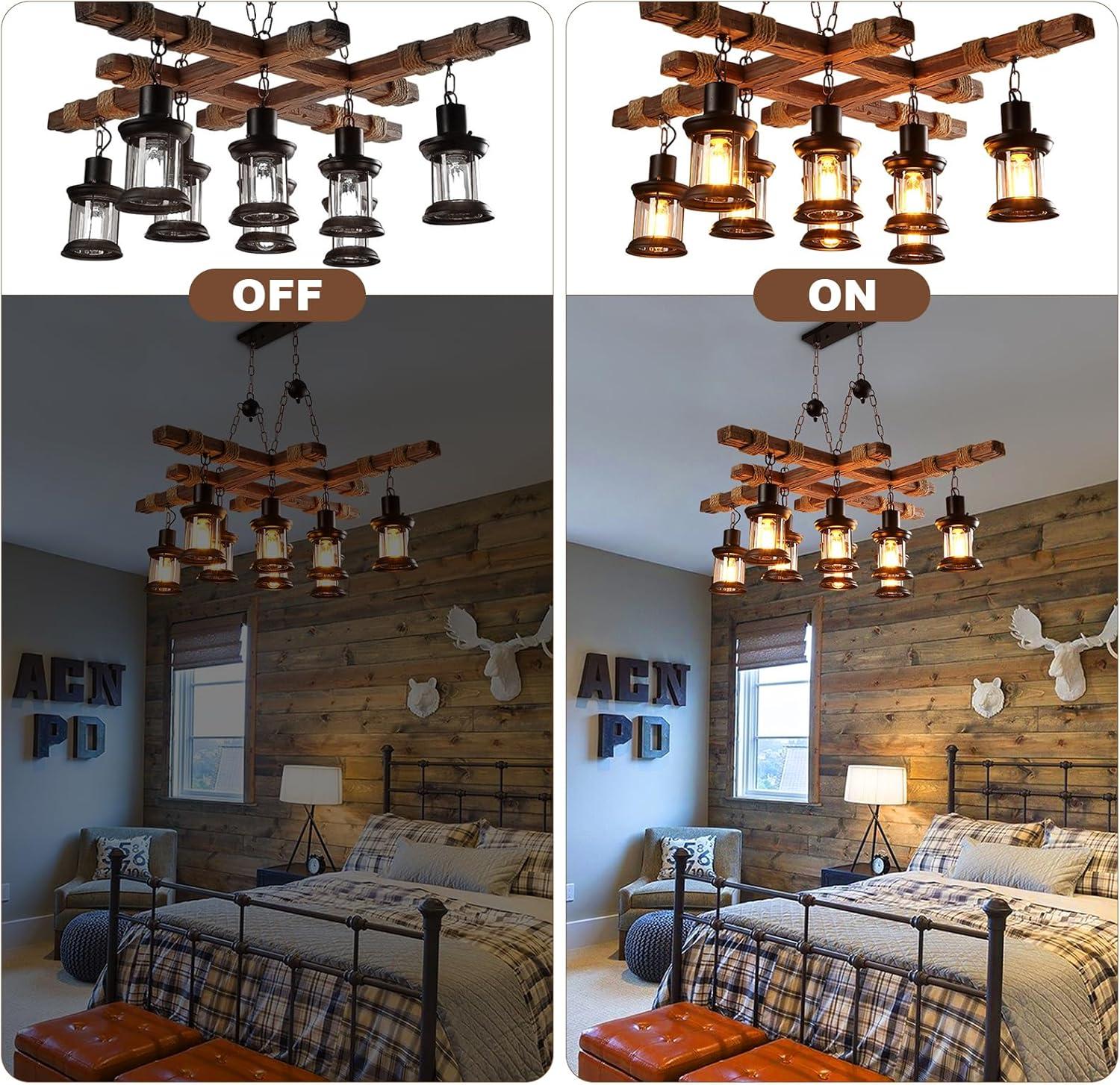 FETCOI 8-Light Farmhouse Ceiling Light Retro Industrial Chandelier Rustic Antique Pendant Light Fixtures