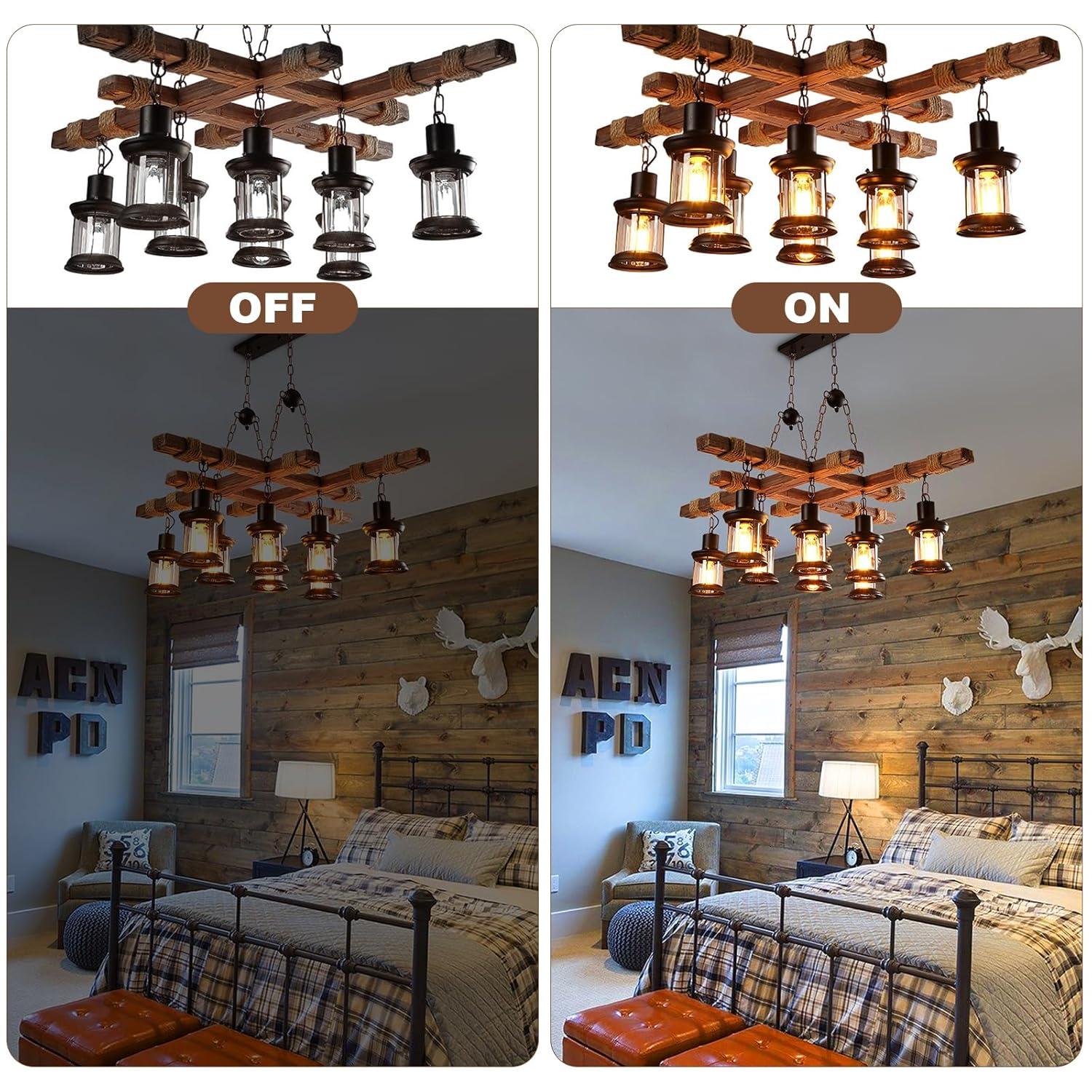 Rongfun 8-Light Rustic Country Chandelier Wood Pendant Lamp Industrial Ceiling Fixture