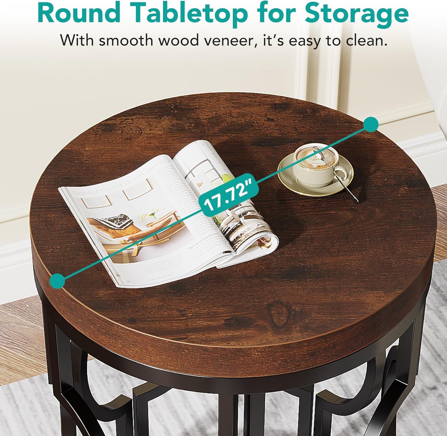 Rustic Brown Round Wood and Metal End Table