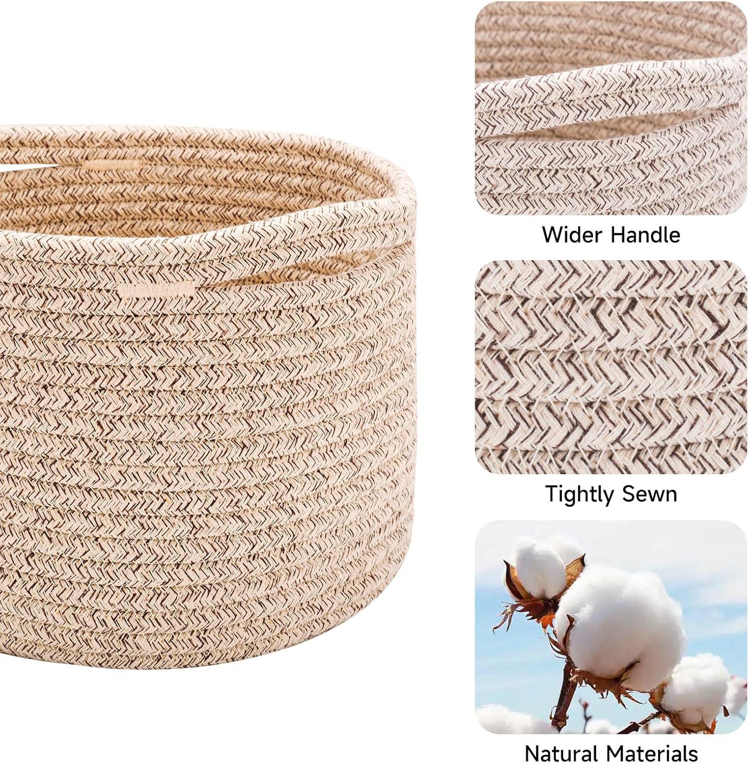 Natural Beige Cotton Rope Small Storage Baskets Set of 3