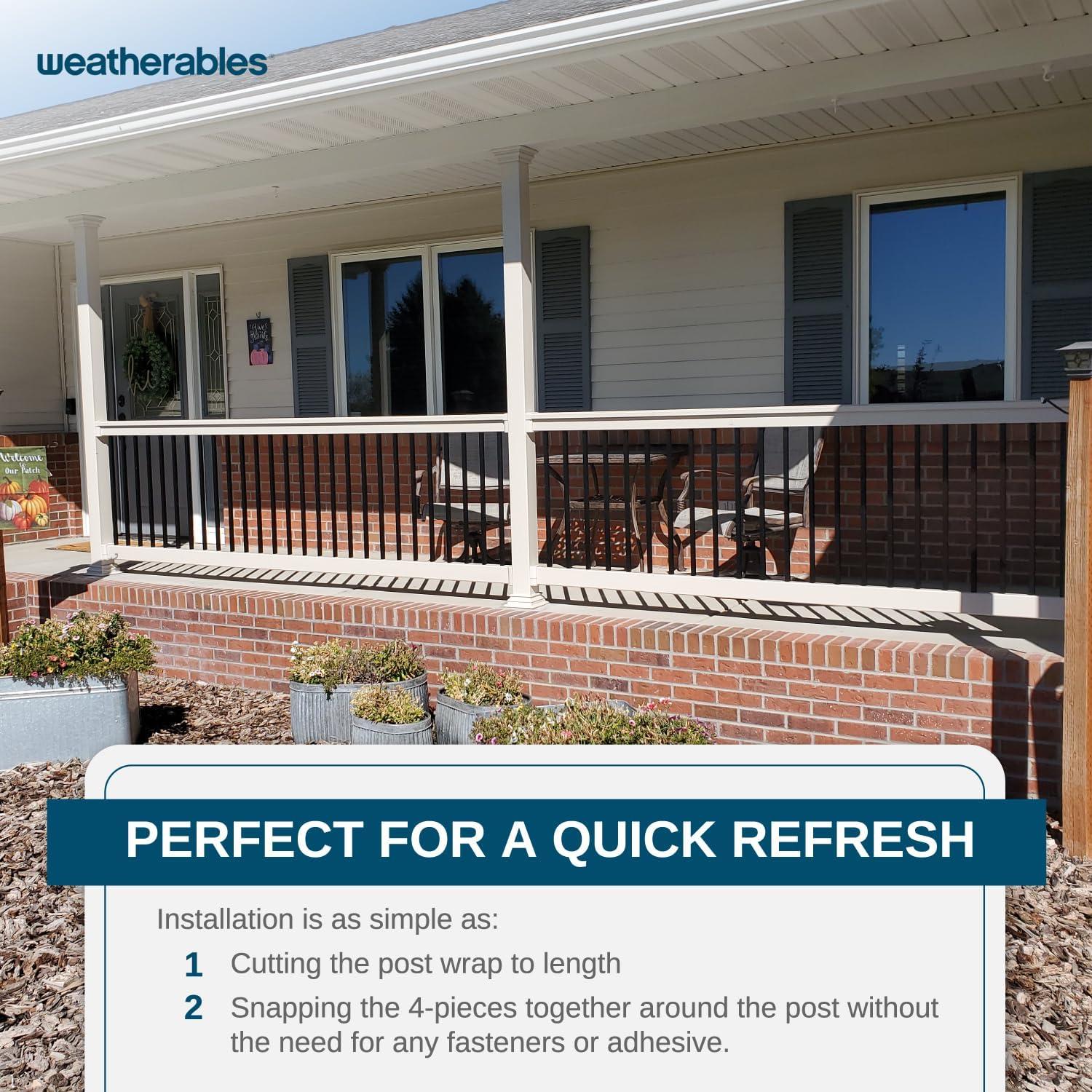 Weatherables 4x4 Vinyl Post Wrap – Weatherproof Premium Outdoor Vinyl Porch Post Wrap for Quickly Refreshing Existing Deck, Patio, and Porch Posts (4"x4"x96", Tan)