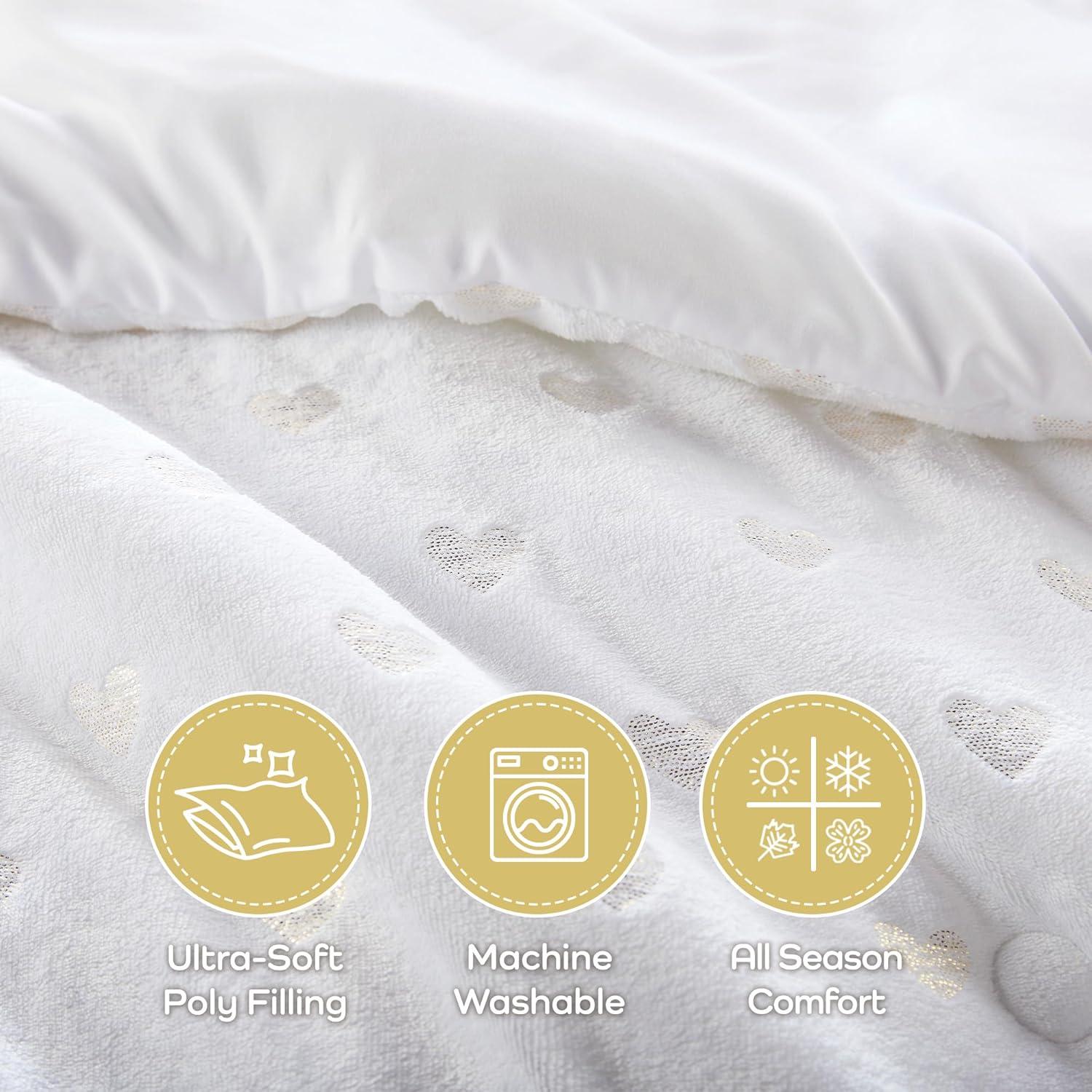 Mi Zone Full/Queen Audrey Metallic Print Plush Microfiber Soft Comforter Set with Throw Pillow White: Hypoallergenic, Transitional Style
